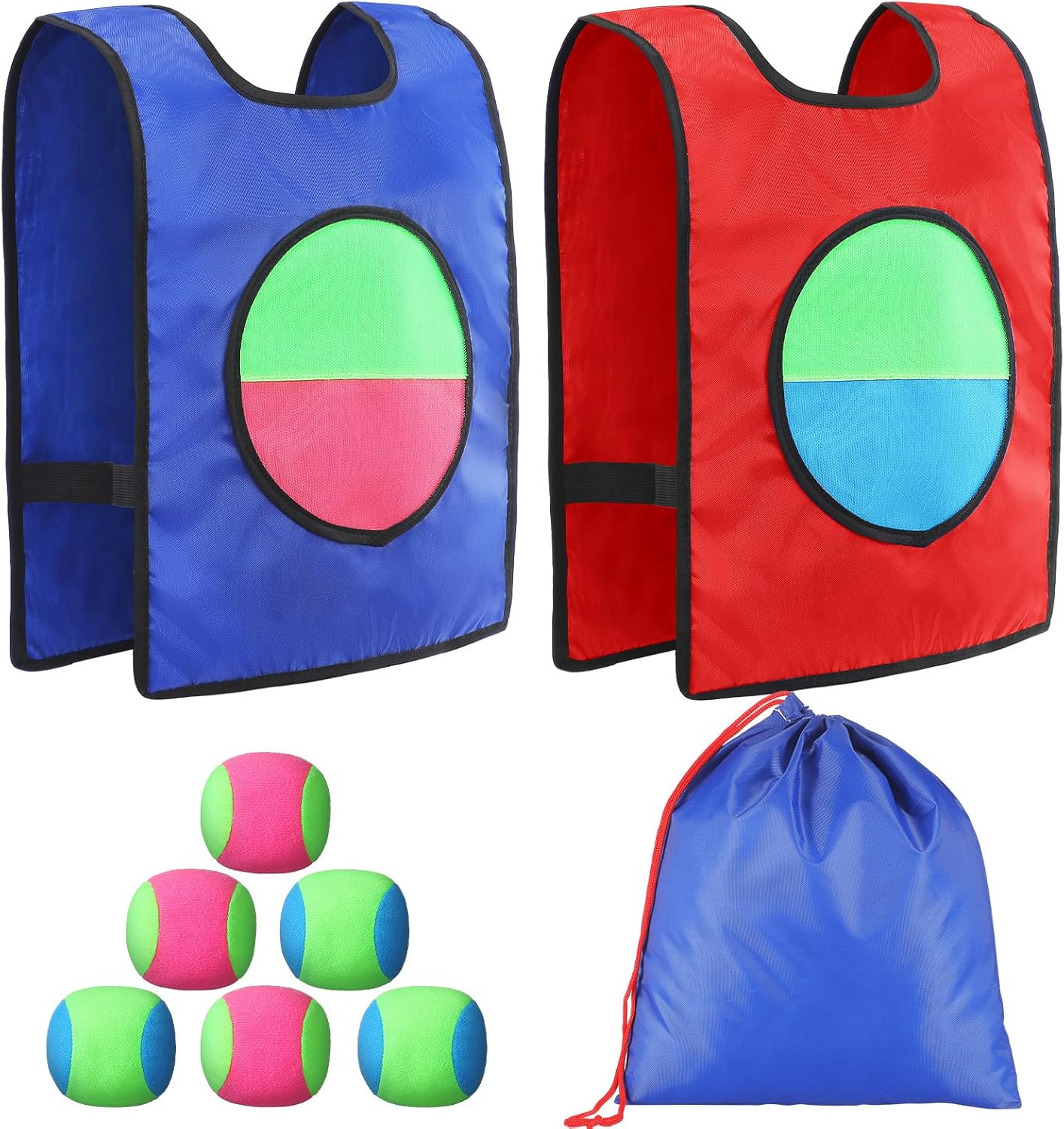 Dodgeball Game for Kids Toss and Catch Ball Set 2 Catch Vests 6 Dodgeballs 1 Drawstring Bag Beach Yard Games Catching Ball Set Lawn Party Games Outdoor Games for Christmas Birthday Gift