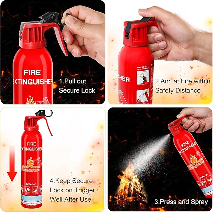 Fire Extinguisher for Home with Mount, 6 Pack Upgraded 8-in-1 Portable Fire Extinguishers For Vehicle Car Boat Marine Kitchen Emergency Supplies, Water-Based Extinguisher For A, B, C, K Fire Types