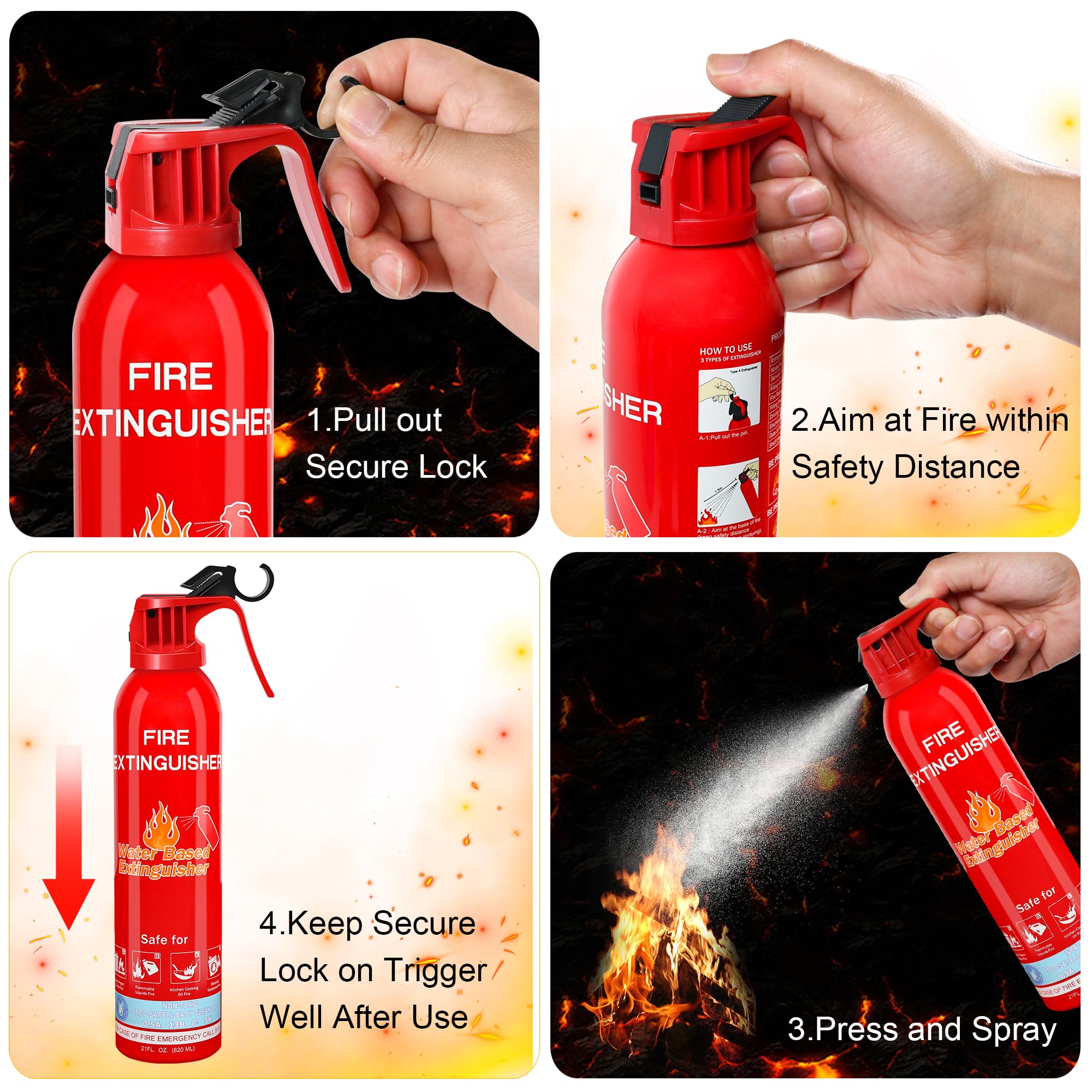 Fire Extinguisher for Home with Mount, 2 Pack Upgraded 8-in-1 Portable Fire Extinguishers For Vehicle Car Boat Marine Kitchen Emergency Supplies, Water-Based Extinguisher For A, B, C, K Fire Types