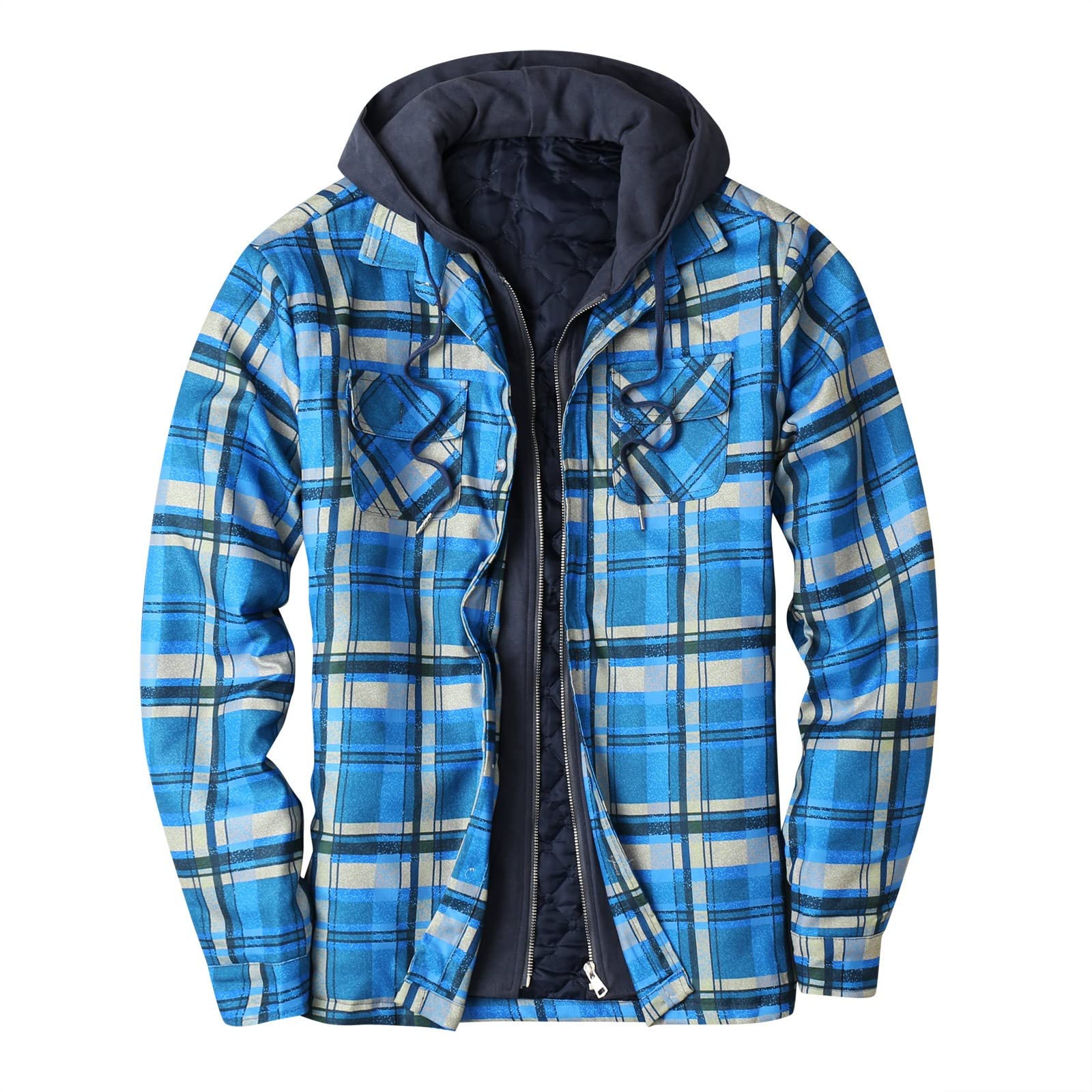 Herren Thermohemd Gefüttert-Kariert-Langarm Holzfällerhemd Thermo-Warm-Winterjacke Outdoor Arbeitshemd Regular Fit Freizeit Karohemd Mit Kapuze Männer Innenfutter Hemdjacke