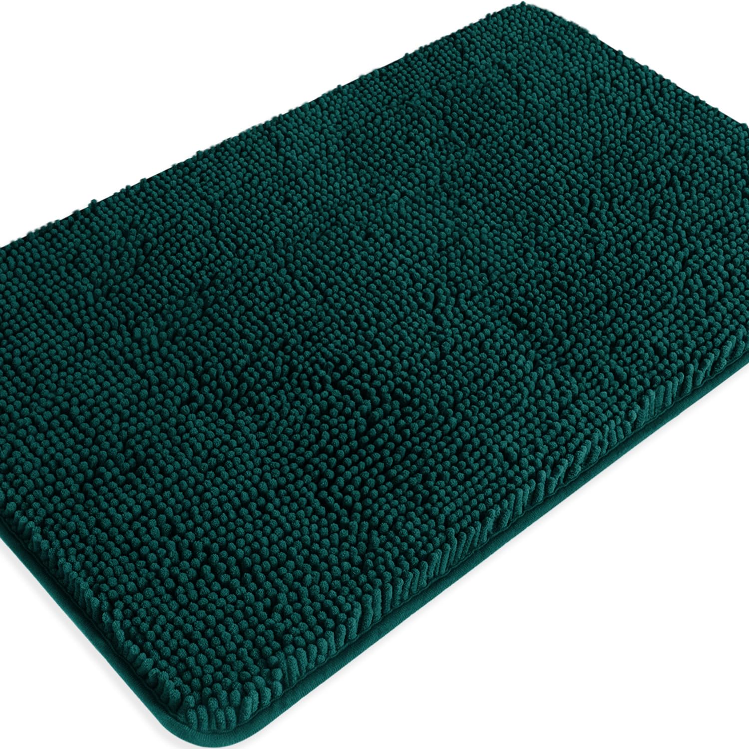 PureSwan Dark Teal Bathroom Rugs – Absorbent and Washable Bath Mat, Non-Slip, Thick Soft Chenille Bath Rugs for Bathroom Floor, Shower, Sink - 20" x