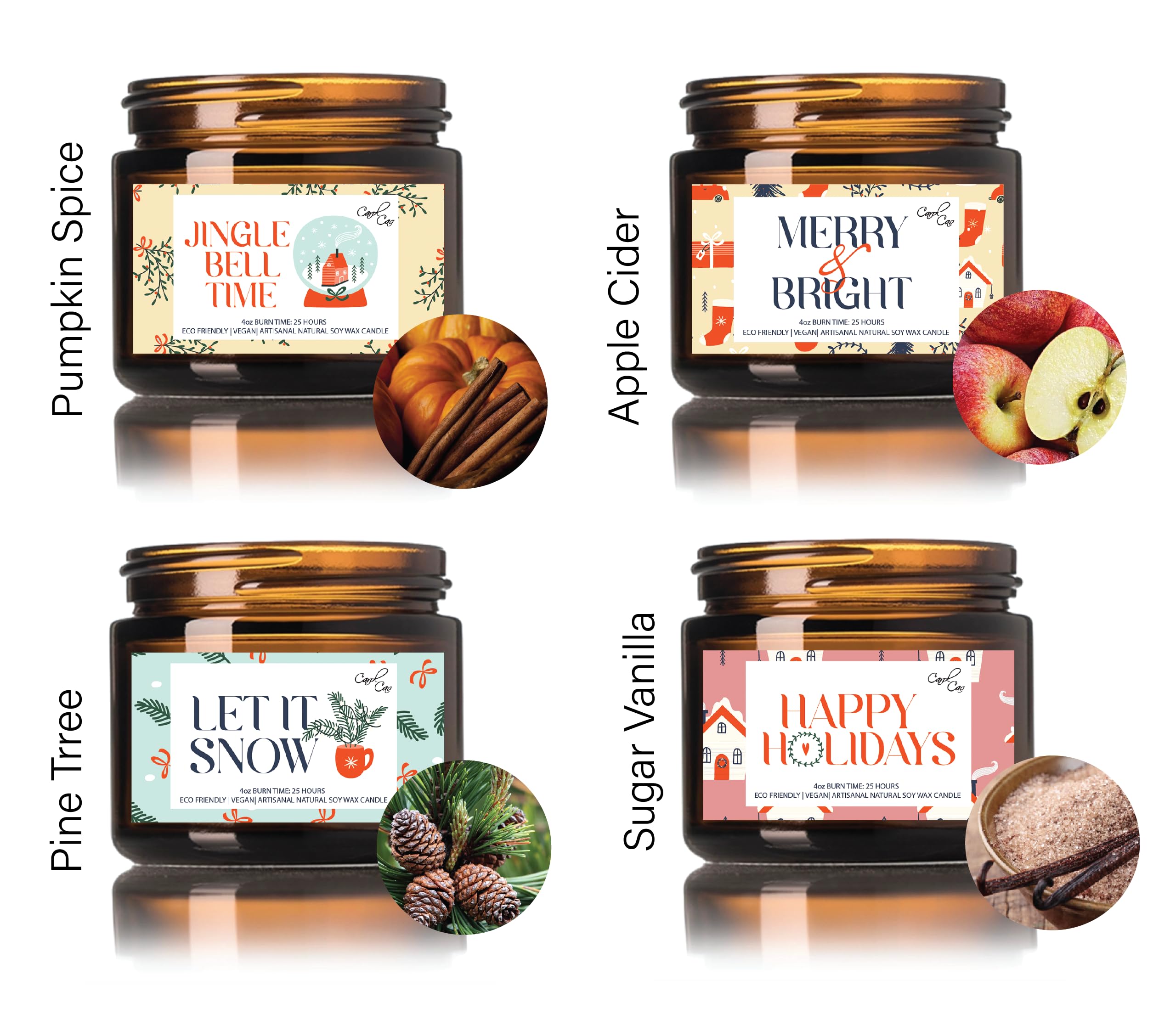 Carol Cao 4 Pack Christmas Candle Jars, Christmas Candle Pack, Christmas Candles, Christmas Gifts, Home Decor Candle, Winter Candle