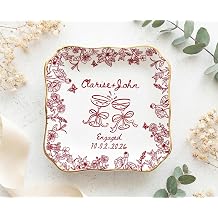 LOVELYPOD Personalized Floral Engagement Trinket Tray, Custom Couple Name Jewelry Dish, Personalized Wedding Gift for Couple, Bridal Shower Gifts, Sentimental Gift for Bride, 01