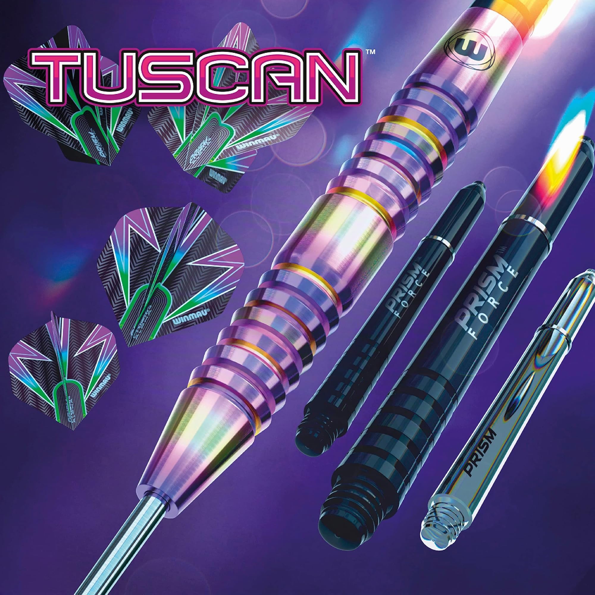 WINMAU Tuscan Fléchettes professionnelles à pointe en acier tungstène avec ailettes et tiges (vagues) 24 g
