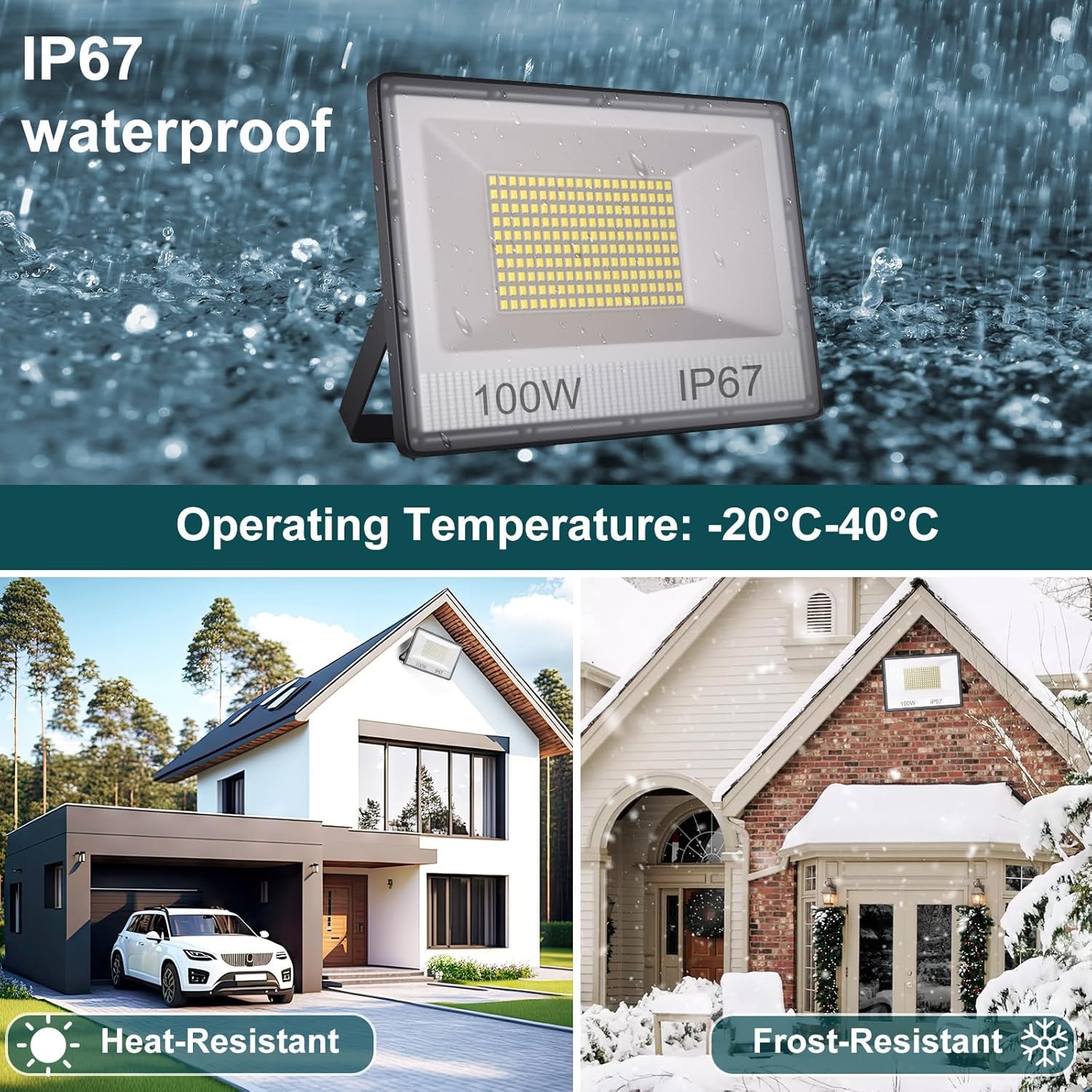 Faro LED 300W da Esterno Bianco Freddo, 2 Pezzi | Potente Faretto LED Esterno 6500K, IP67 Impermeabile Faretti LED, Fari LED per Garage, Cortile, Campo Sportivo, Parcheggio