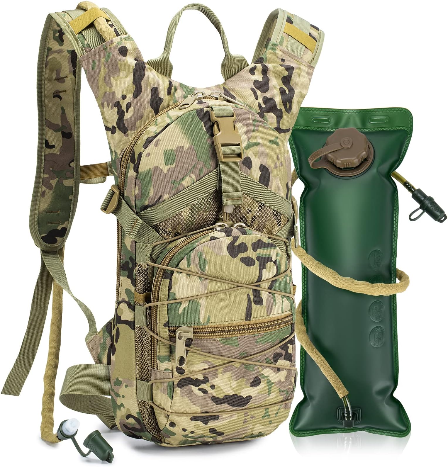 Tactical Hydration Pack Backpack Military Daypack Water Backpack with 3L BPA Free Leak-Proof Water Bladder Military Daypack for Hiking, Running, Cycling, Hunting & Working Out