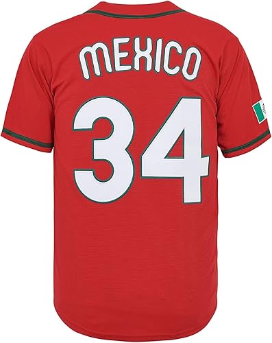 Miniatura 3 de México 34 7 Button Down Baseball Jersey de manga corta Hipster 80S 90S Hip Hop Baseball Jersey