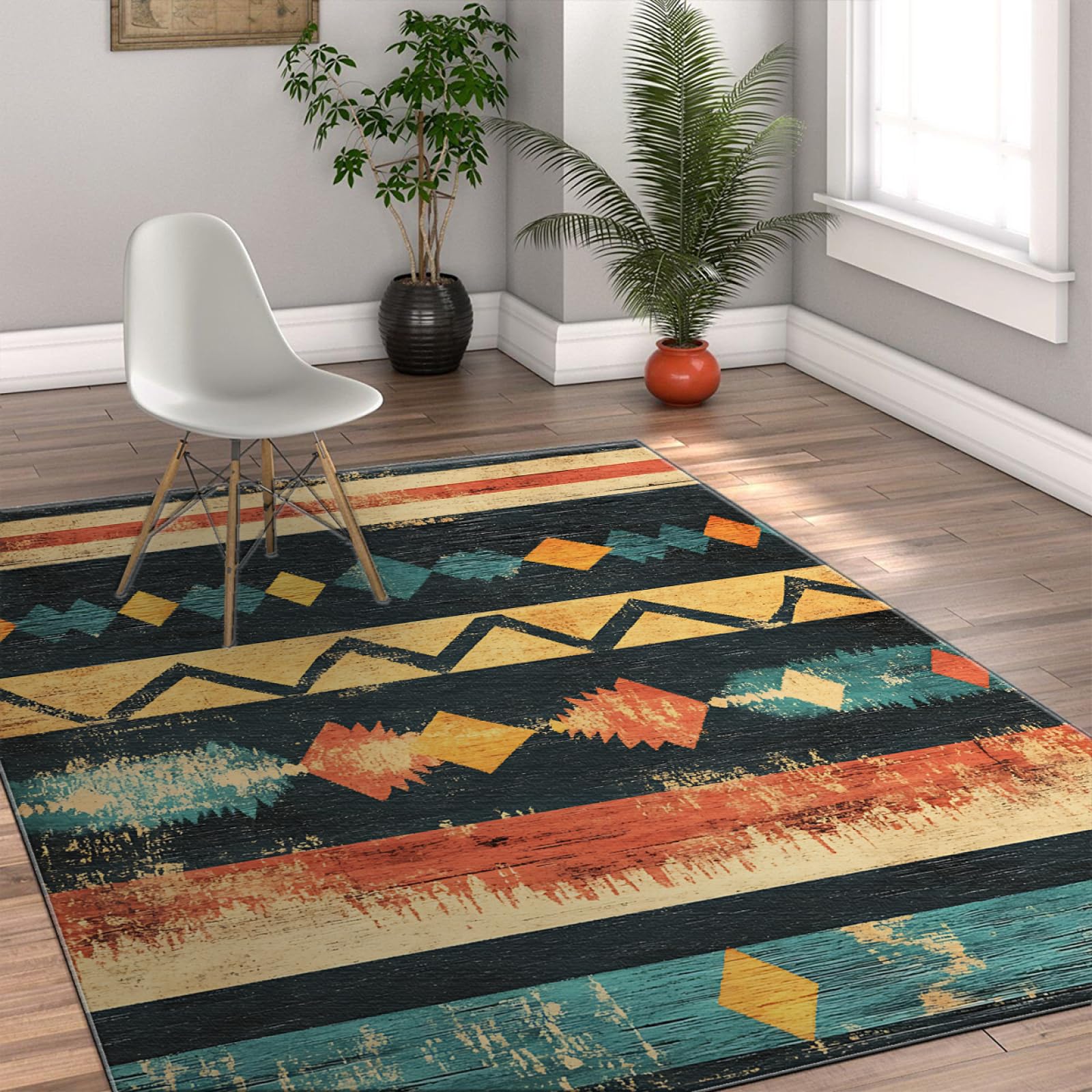 Tappeto Boho con texture geometrica vintage per soggiorno Tribù etnica Tappeti antiscivolo rettangolare per interni azteco per camera da letto 80x150cm