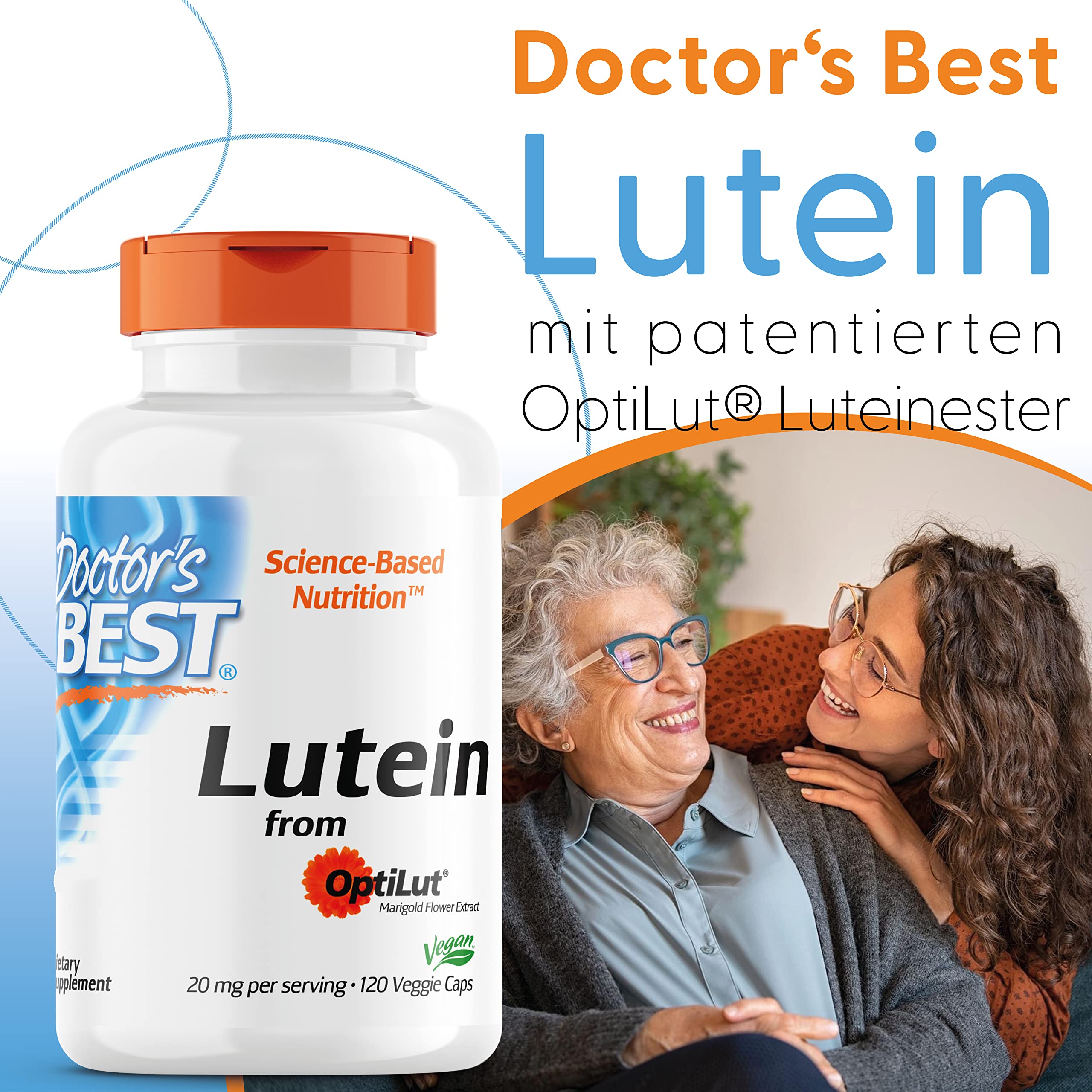 Doctor's Best, Lutein, mit Optilut, 10 mg, 120 vegane Kapseln, Carotinoid, Zeaxanthin, Laborgeprüft, Hochdosiert, Sojafrei, Glutenfrei