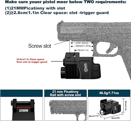 Miniatura 4 de XK64 550 Lumens Tactical Weapon Light with GreenRed Laser Combo, Pistol Light Fits Picatinny Rail and GL Rails, Type-C USB Rechargeable, Compact