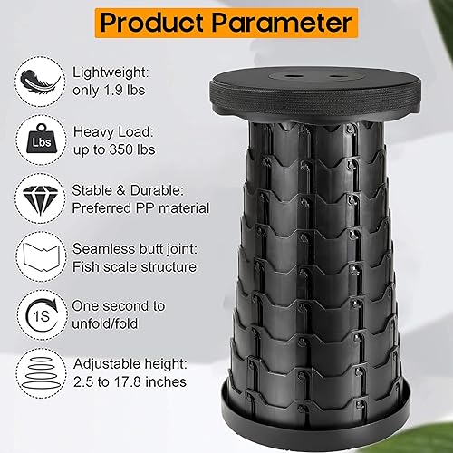 Miniatura 7 de Taburete plegable portátil mejorado con cojín de asiento y bolsa de nailon, taburete ajustable con capacidad de carga de 350 libras, taburete