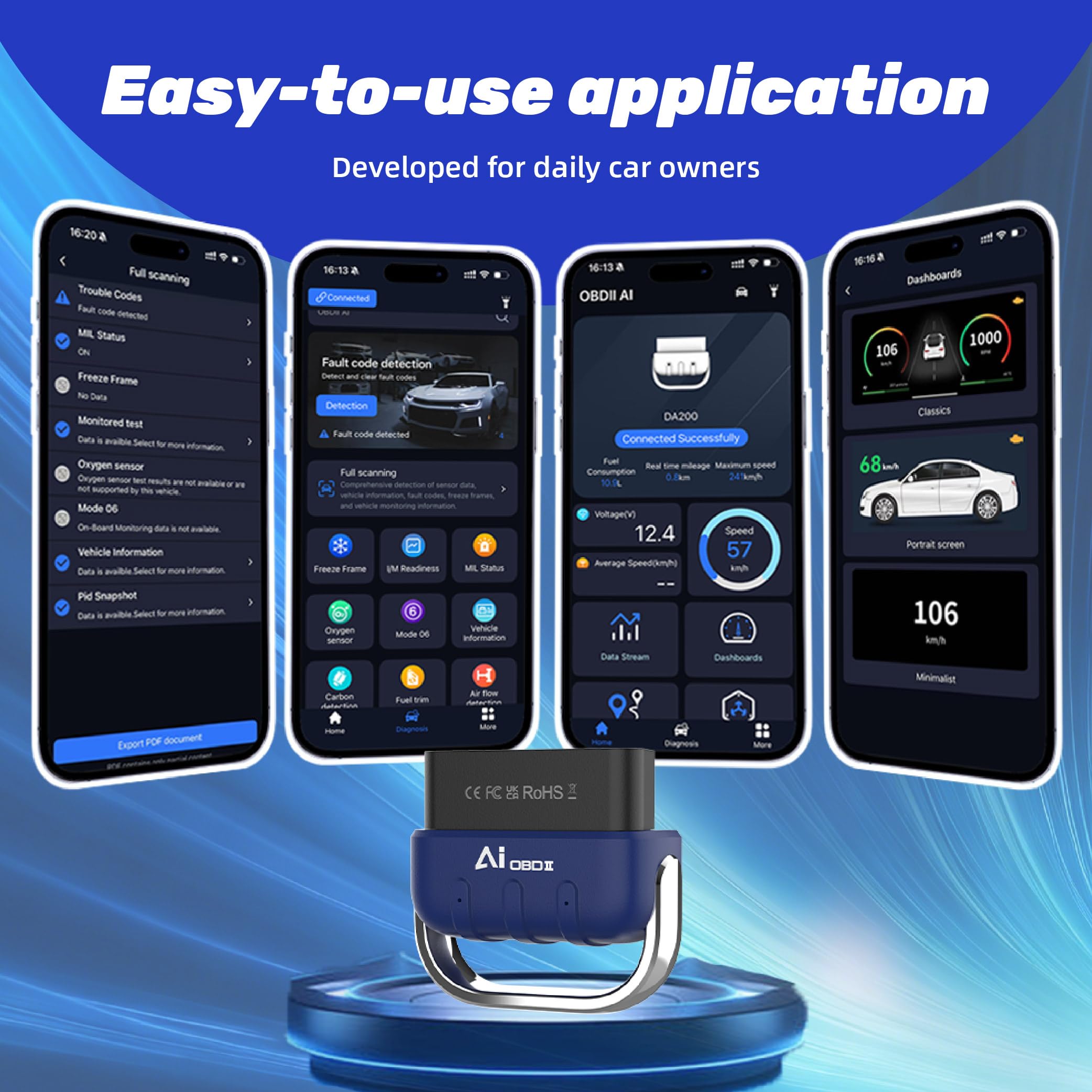 Valise Diagnostic Auto OBD2 pour Citroen eMehari Jumpy SpaceTourer, 10 Langues OBD2 Effacement des Codes d'erreur et Diagnostic Uniquement, Aucune reprogrammation