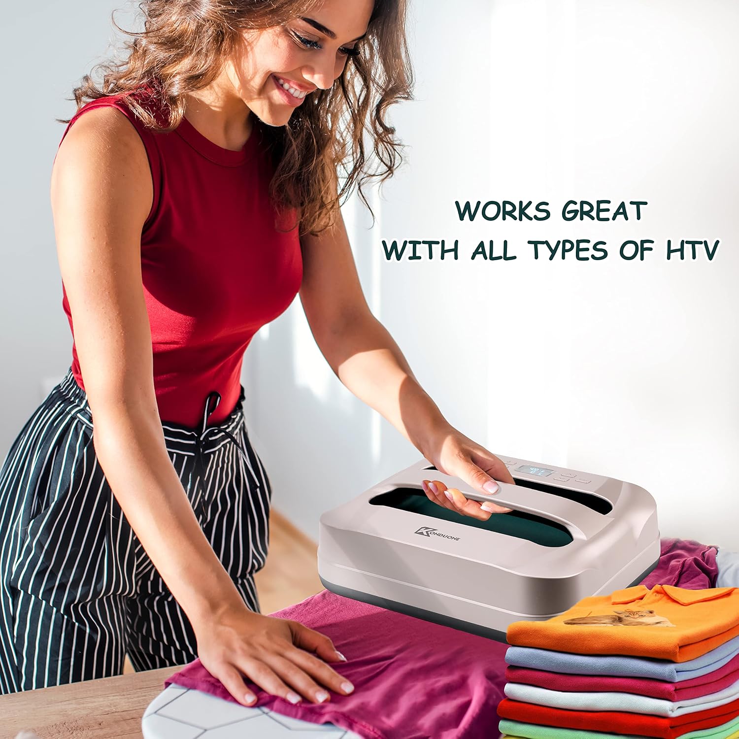Heat Press Machine 12" x 10" Easy Press Heat Transfer for T-Shirts and HTV Vinyl Projects, Gold & Forest Green