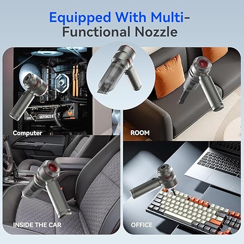 Miniatura 7 de Aspiradora de coche de alta potencia, 20000 Pa 4 en 1 potente aspiradora para automóvil, 6000 mAh, USB-C recargable, portátil, mini aspiradora para