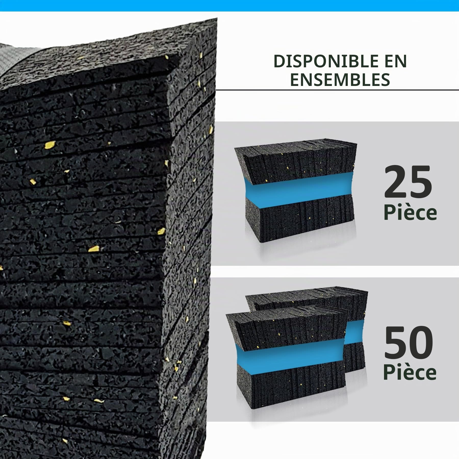Lot de 50 tapis pour terrasse - 200 x 200 mm x 3 mm - Plaque de soubassement en granulés de caoutchouc - Pour plots et roulements de panneaux - Quantité au choix (50 pièces - 200 mm x 200 mm x 3 mm)