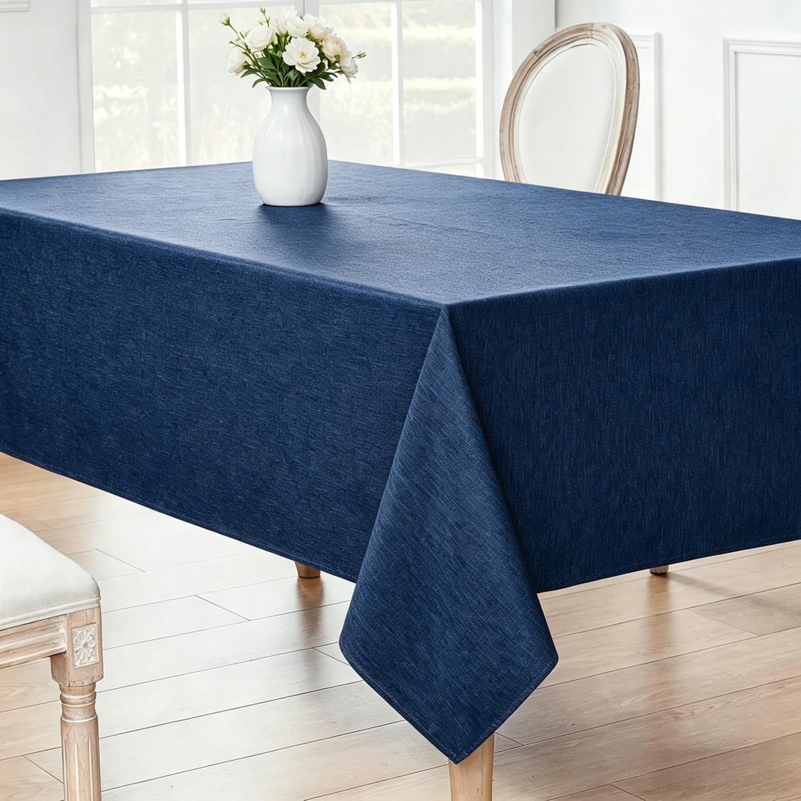 Mantel Rectangular Lino 100 x 250 cm Antimanchas Lavable, Impermeable Exterior Mesa Durabilidad y Fácil Limpieza para Comedor, Cocina, Cumpleaños, Festivos, Fiesta, Picnic, Azul Marino