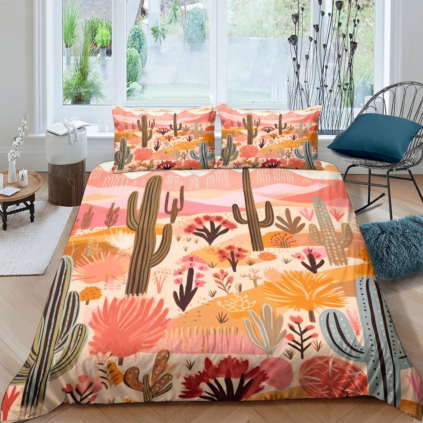 Ctjqhvkz Style-7 3D Printed Desert Cactus Fitted Sheet Microfiber Soft Orange Sunset Mattress Cover For Bedroom Guest Room Decor Single（135X200cm）