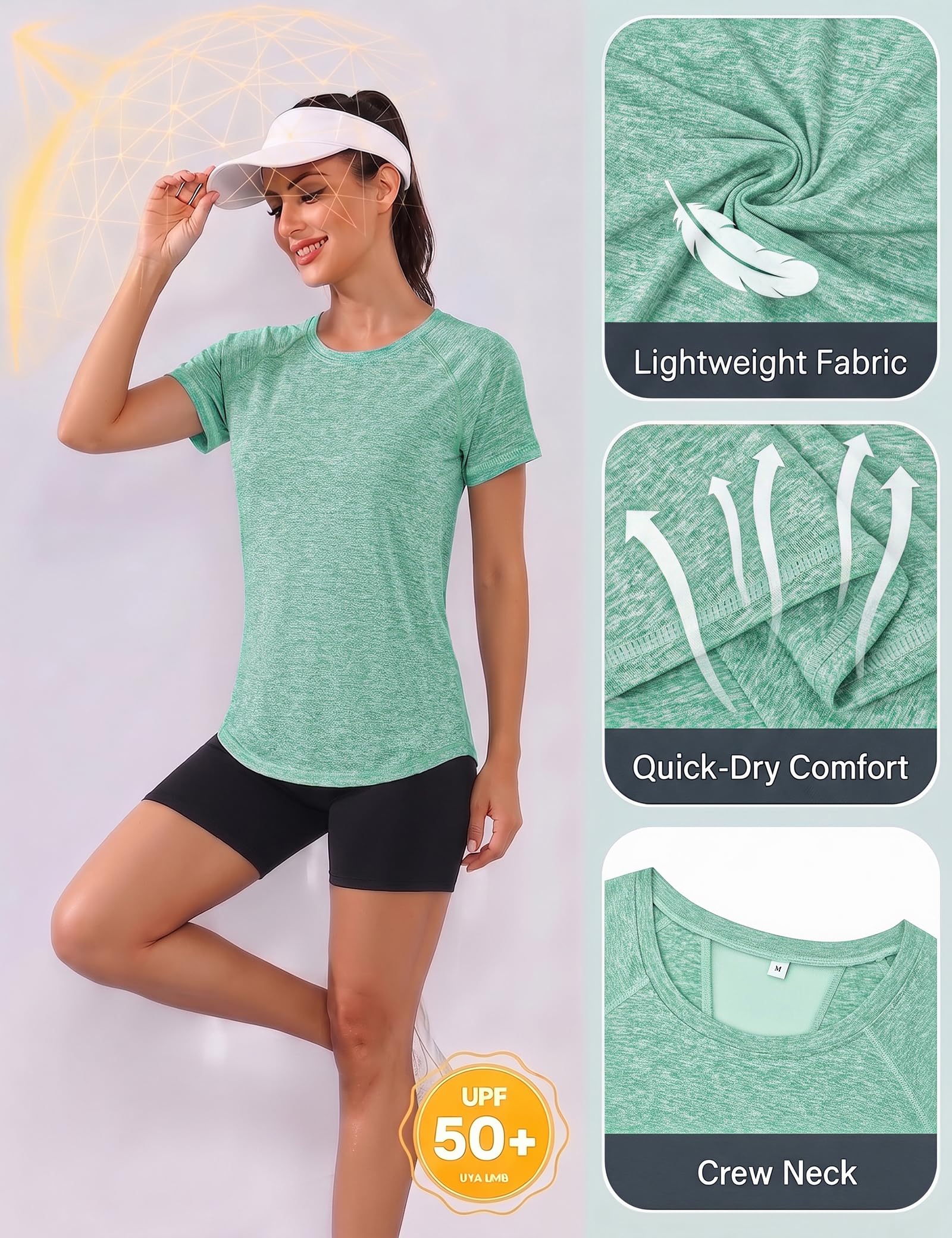 Gyabnw Camiseta Deportiva para Mujer Camisetas de Gimnasia Espalda Malla Ajuste Holgado Yoga Camiseta para Correr Ligera Que Absorbe la Humedad Cuello Redondo Manga Corta para Damas