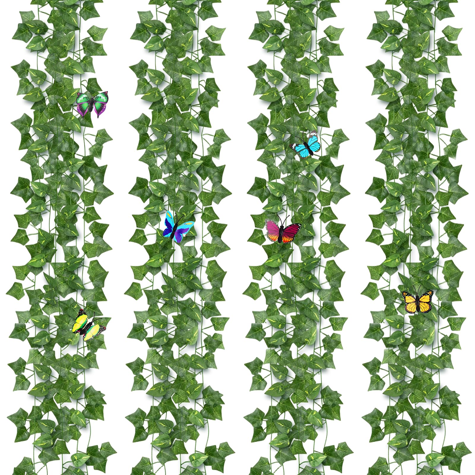48 m sztuczny bluszcz, 16 szt. sztucznych girland bluszczu z 4 szt. sztucznych pothos, sztuczne wiszące rośliny z zielonymi liśćmi do ogrodu wewnętrznego i zewnętrznego, na przyjęcia weselne