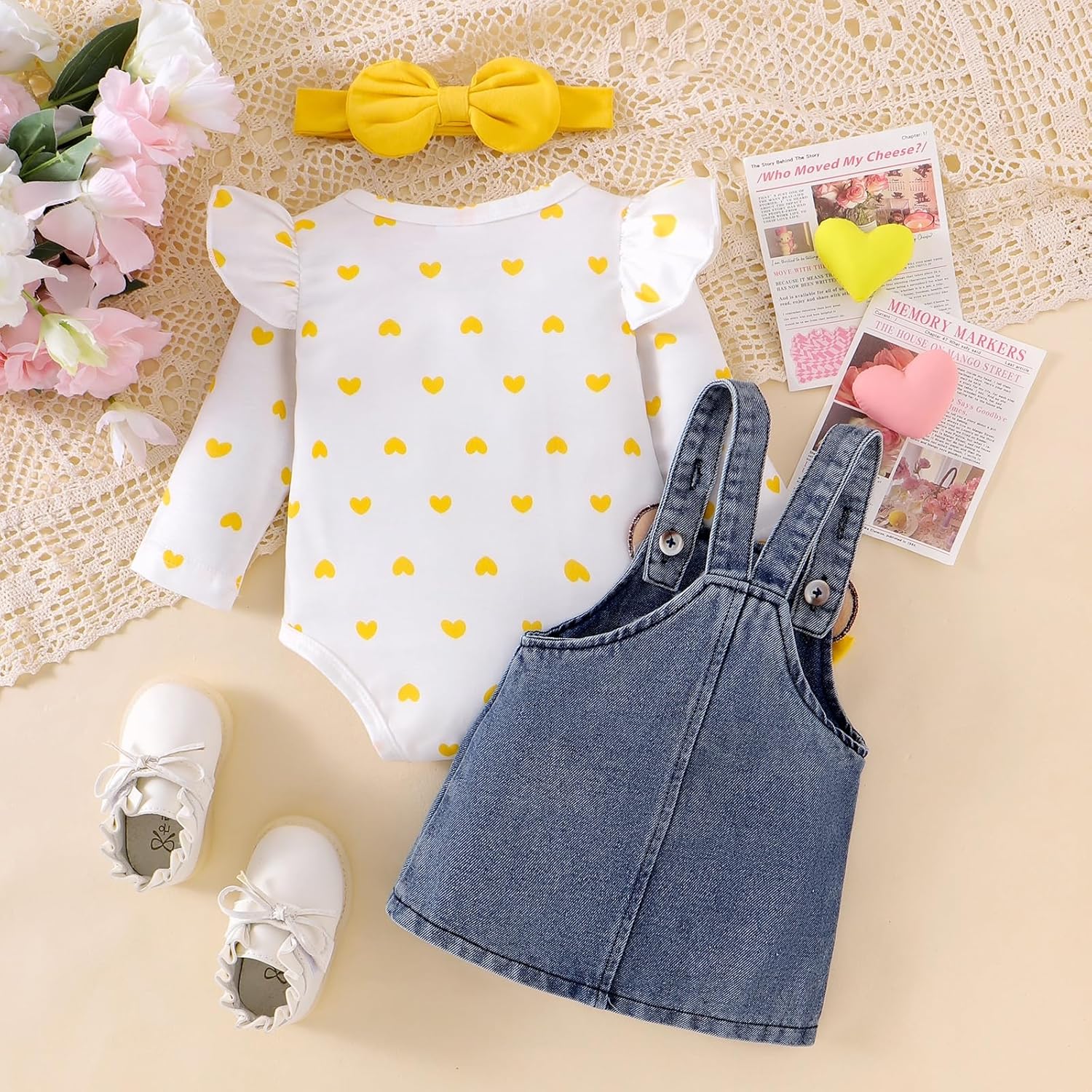 Baby Girl Clothes Fall Winter Outfits Long Sleeve Romper Bear Cartoon Suspender Skirt Bow Headband Set 0-18 Months - Image 3