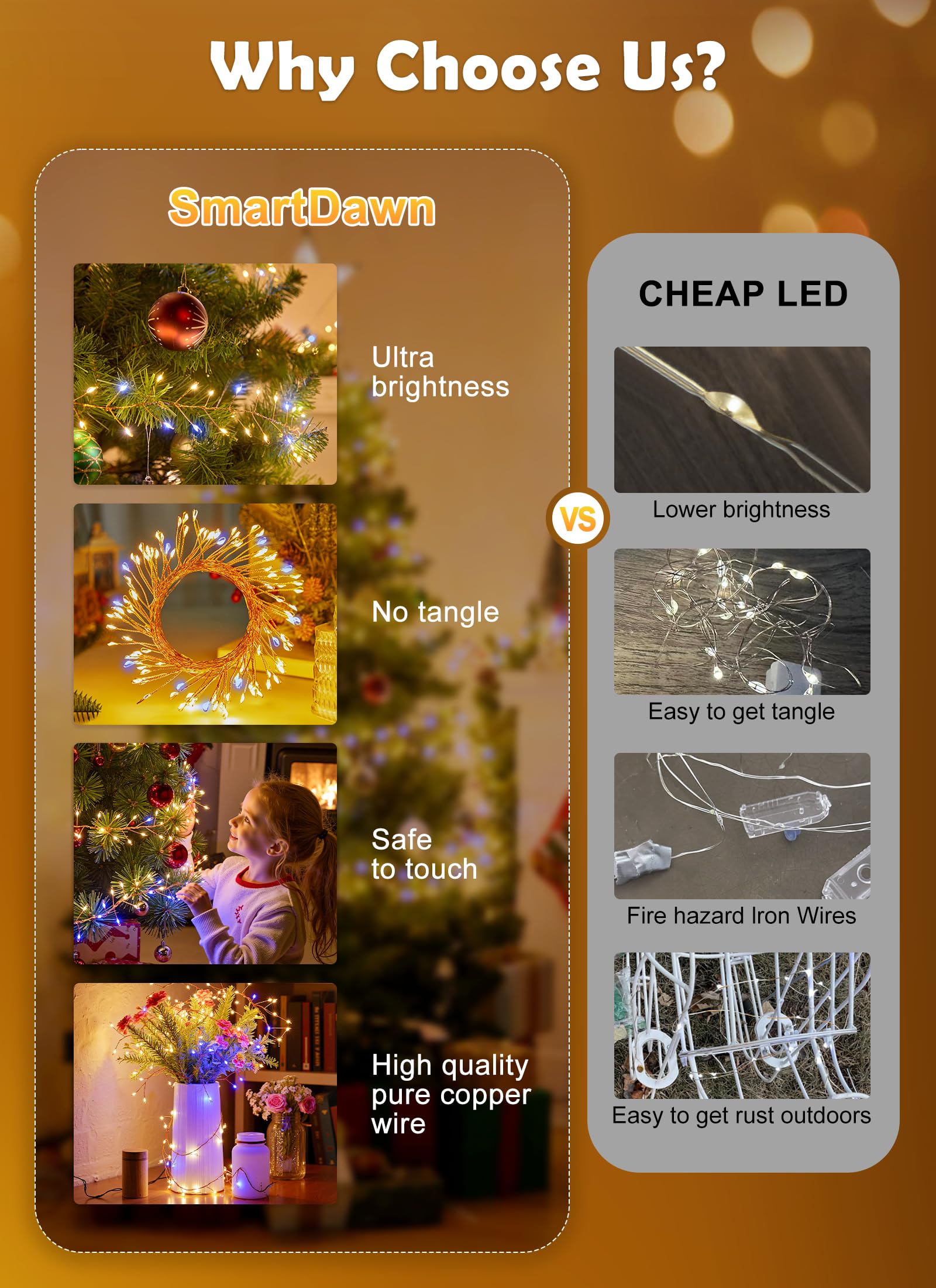 Guirnalda de luces para interiores, paquete de 4 unidades de 10 pies, 120 luces LED, funciona con pilas, con temporizador para decoraciones de Navidad, manualidades, centros de mesa de boda
