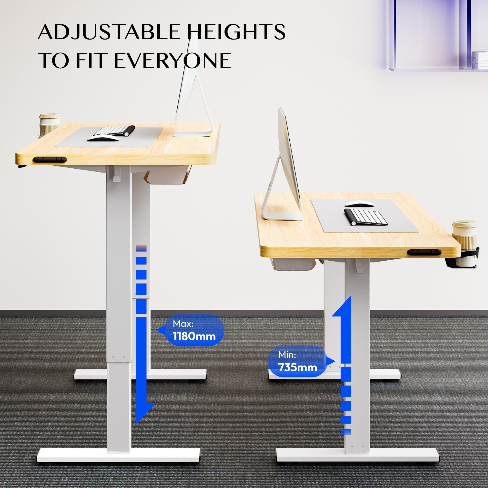 FLEXISPOT Scrivania Regolabile in Altezza 110 * 54cm, con Pannello di Controllo Digitale, Desktop INTERO, Con Gancio, Con Portabicchieri, Standing Desk Scrivania Motorizzata