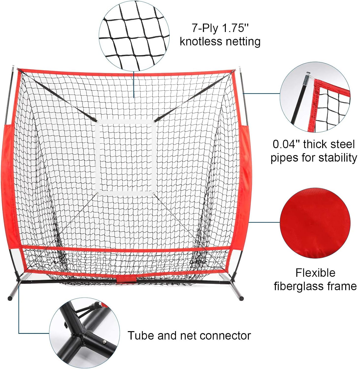 Baseball and Softball Practice Net 5×5ft Portable Hitting Batting Training Net with Target Zone Bundle, Weighted Training Balls and Carry Bag