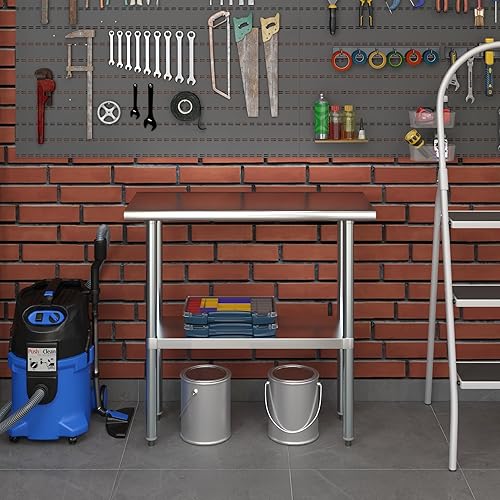 Vista 193 de AmGood Mesa de trabajo de acero inoxidable de 18 pulgadas x 36 pulgadas Mesa de preparación de alimentos de cocina de metal NSF