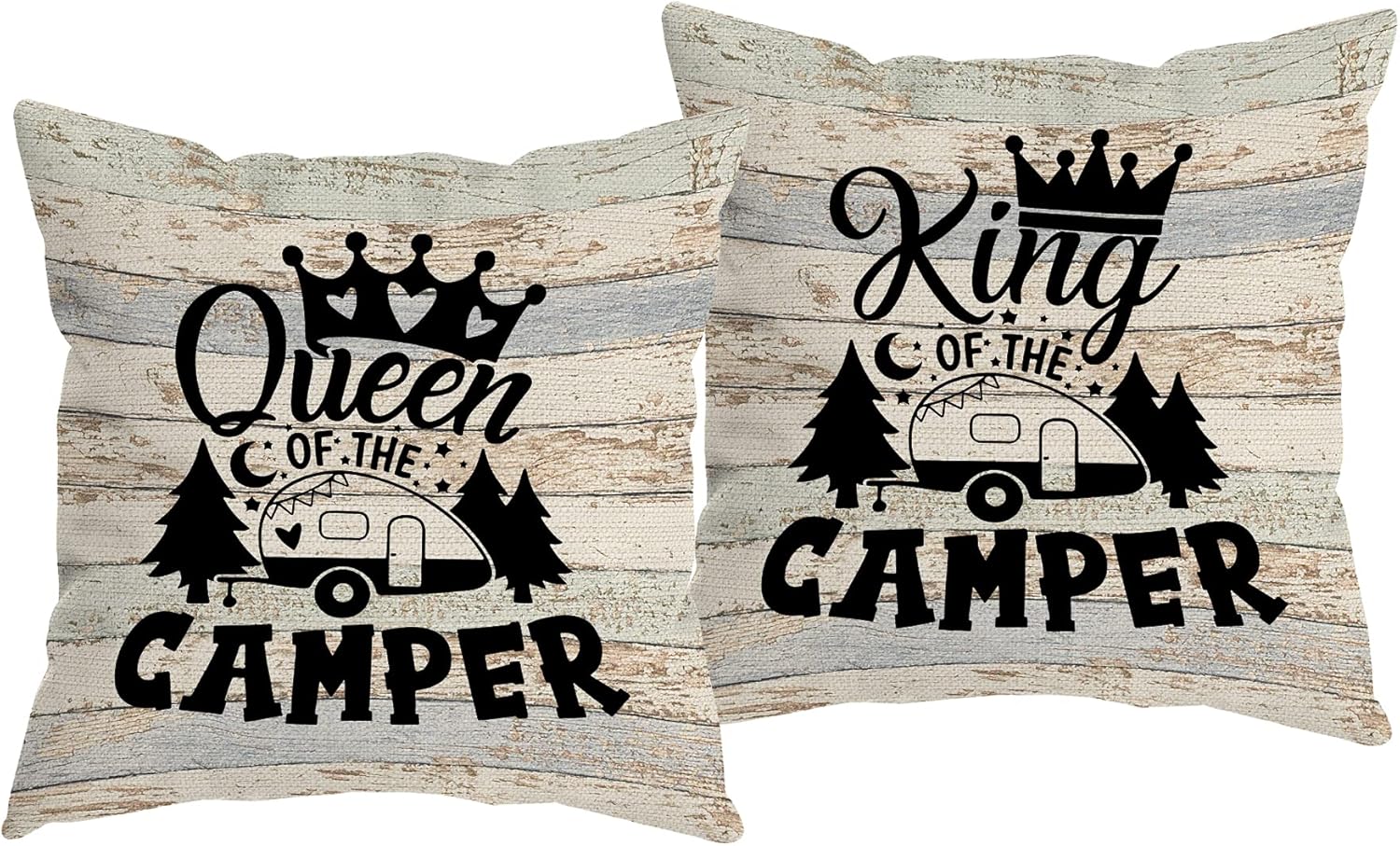 HUYAW King Queen of The Camper Throw Pillow Covers, Funny Camping