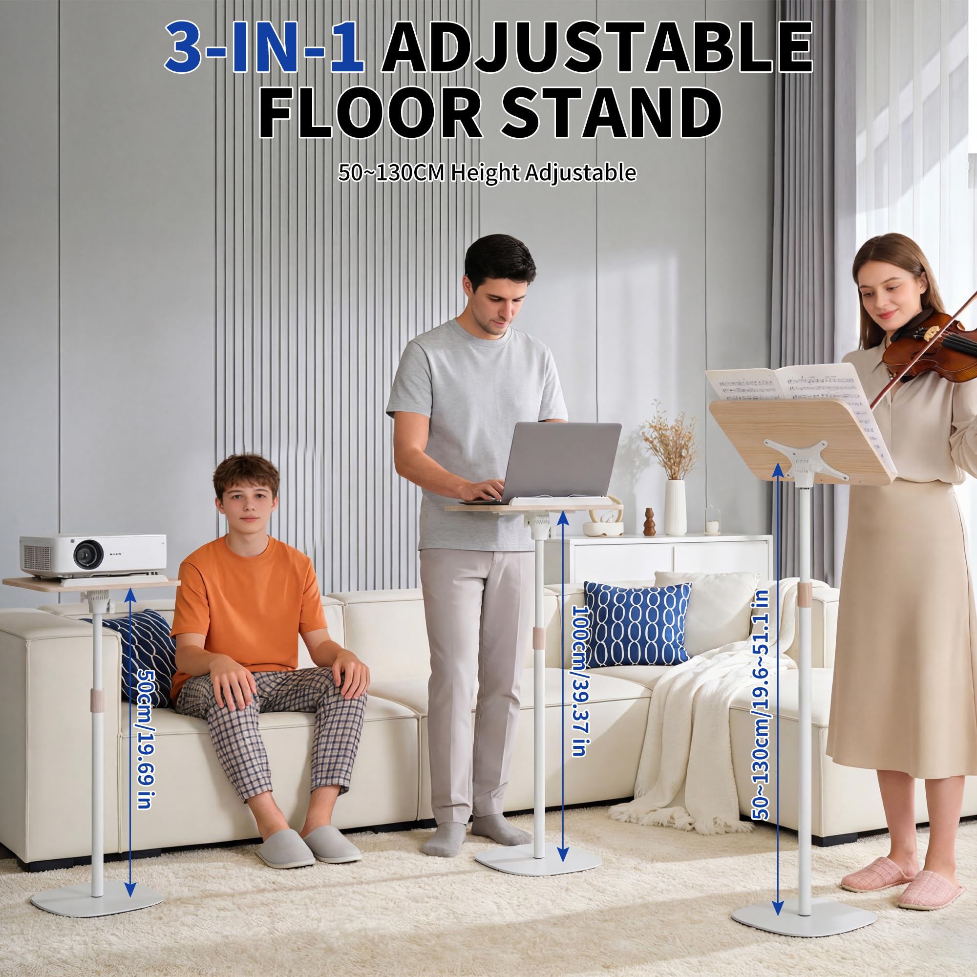 OUUTMEE Soporte de lectura de pie ajustable de 50 a 130 cm, soporte plegable para laptop, soporte de lectura de libros de madera, escritorio portátil para tableta, para libros, laptop, música y