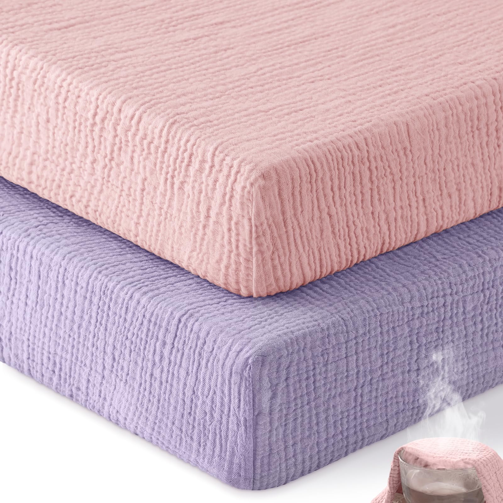 Unnivoll Baby Spannbettlaken 60x120 cm Kinderbett, 100% Musselin Baumwolle, 2er Pack Bettlaken Für Babybett, Atmungsaktives Weiches Spannbetttücher
