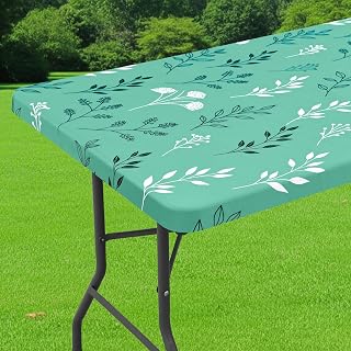 Smiry Spandex Printed 8FT Rectangle Table Cloth, Elastic Fitted Table Cover