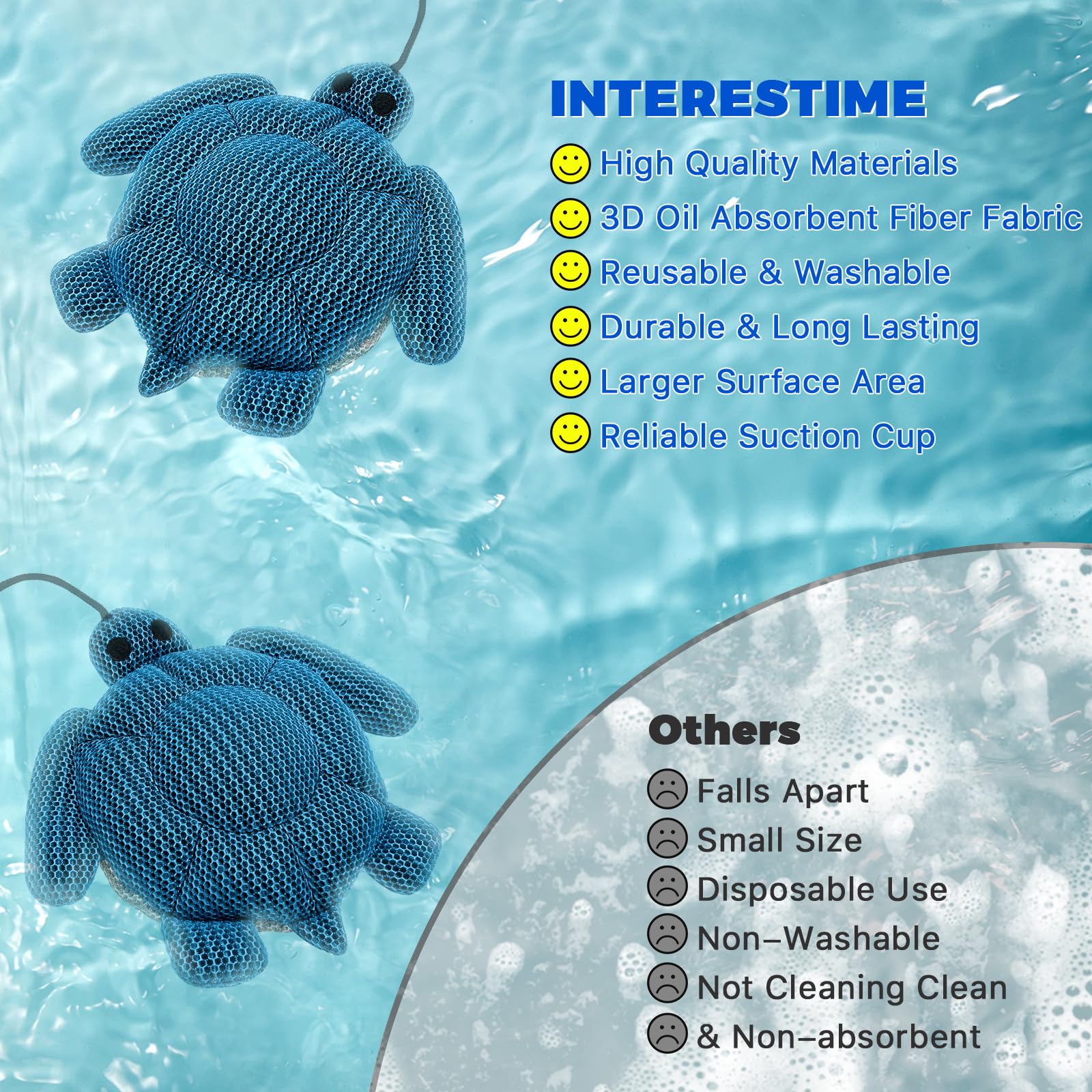 Esponja Absorbente Aceite, 2 piezas Turtle Hot Tub Scum Absorber, Reutilizable Esponja de Espuma, Accesorios Piscina limpieza, Bola Absorbente de Aceite para jacuzzis, Spa, bañeras de hidromasaje