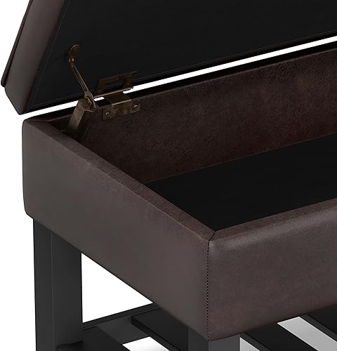 Miniatura 79 de SIMPLIHOME Cosmopolitan - Banco otomano rectangular de transición de 44 pulgadas de ancho con parte inferior abierta en piel sintética vegana gris