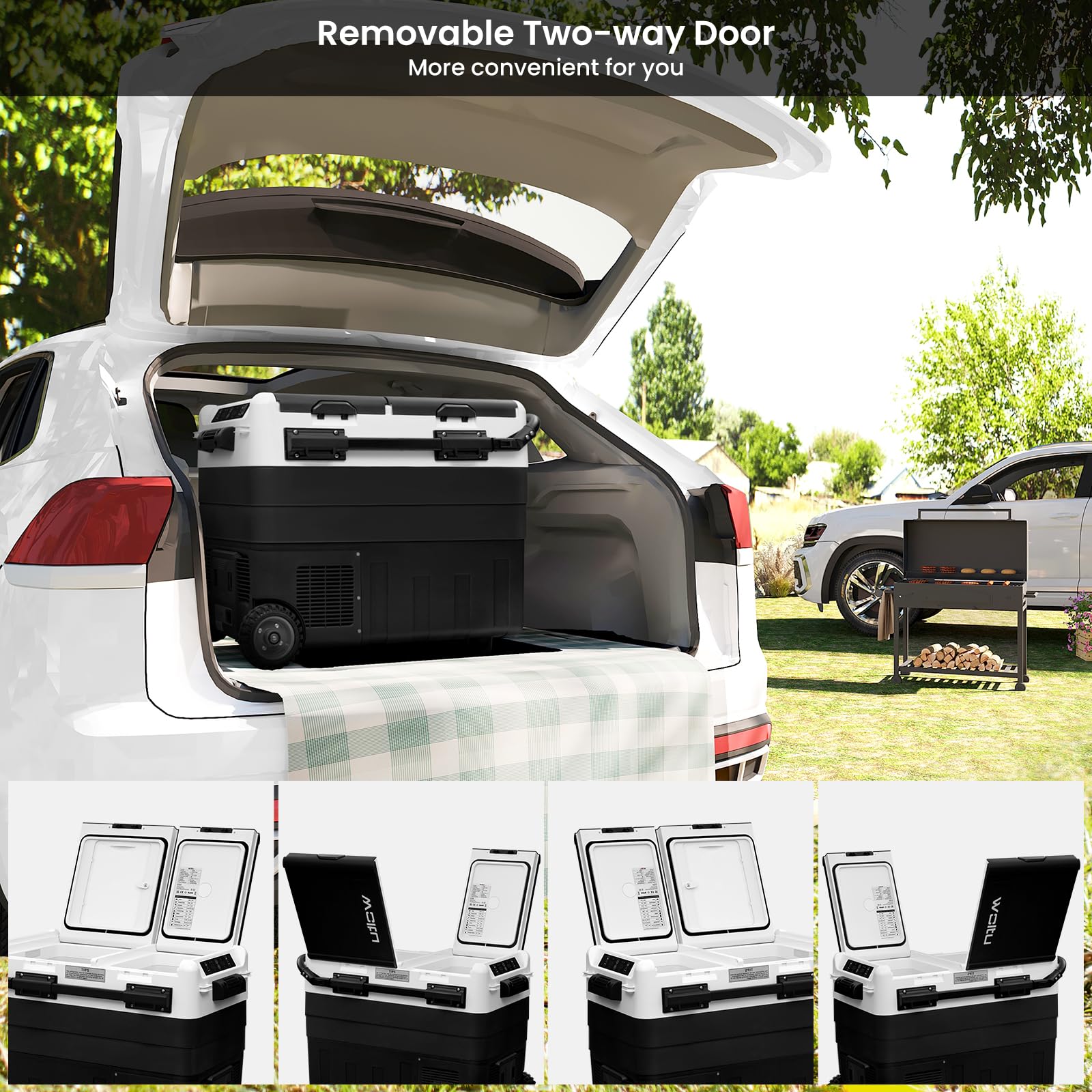 WOLTU Frigorifero Piccolo per Auto da 50L, Mini Frigo Portatile con Congelatore Piccolo, Frigorifero a Compressore 12V 24V DC, Minifrigo per Campeggio, Viaggio, Auto, Barca, Nero+Bianco