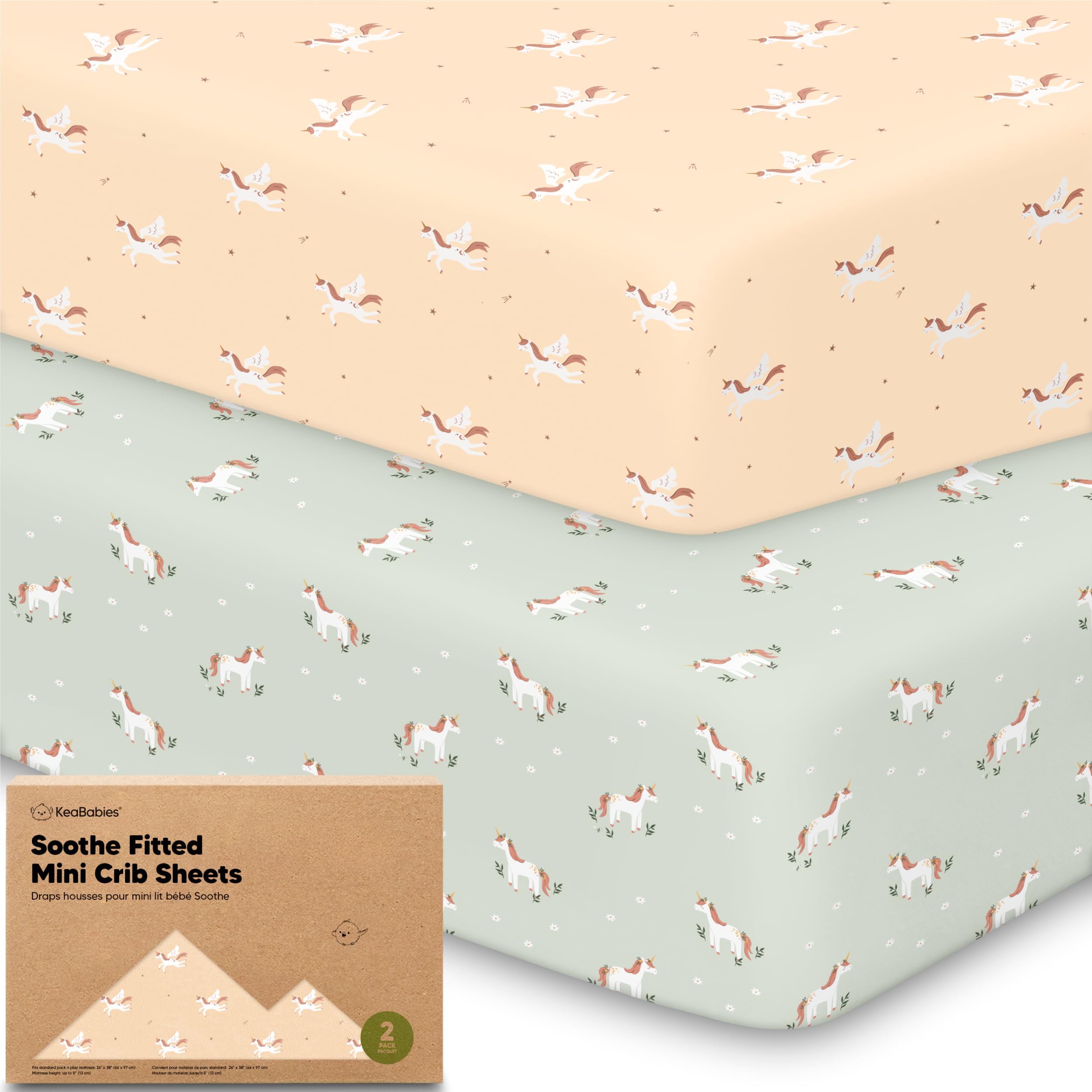 2pk Mini Crib Sheets Fitted 38x26 Pack N Play Mattress Sheet (Lune Mystic)