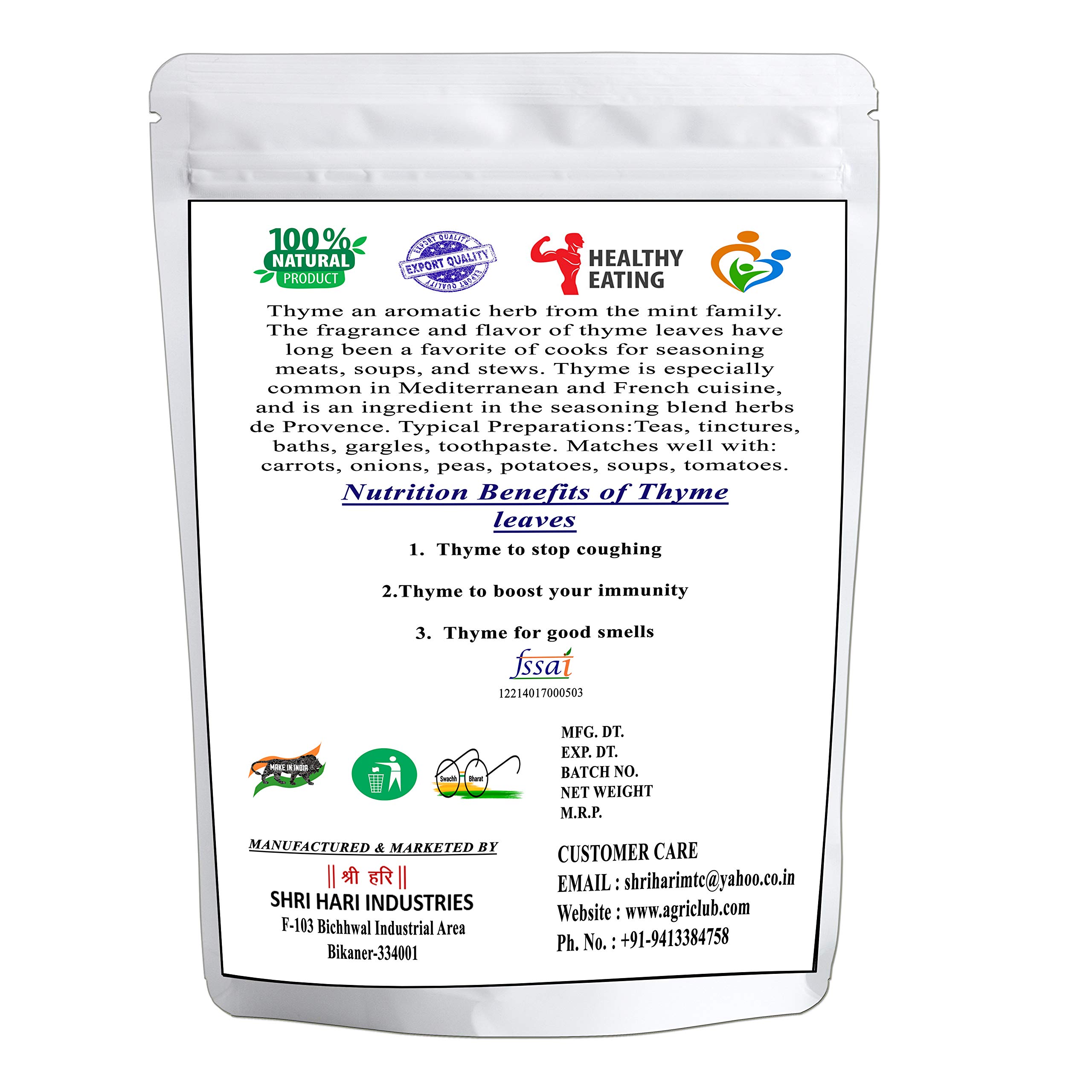 Agri Club Dried Thyme Leaves 200gm For Seasoning, Italian, Sauces, Salad, Sandwiches Pizza Herbal Tea - Image 2 thumbnail