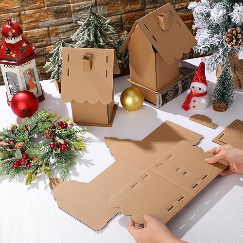 Miniatura 8 de Cholemy Paquete de 12 casas de jengibre de Navidad para niños, a granel, hacer una casa de cartón de jengibre, manualidades navideñas para Navidad,
