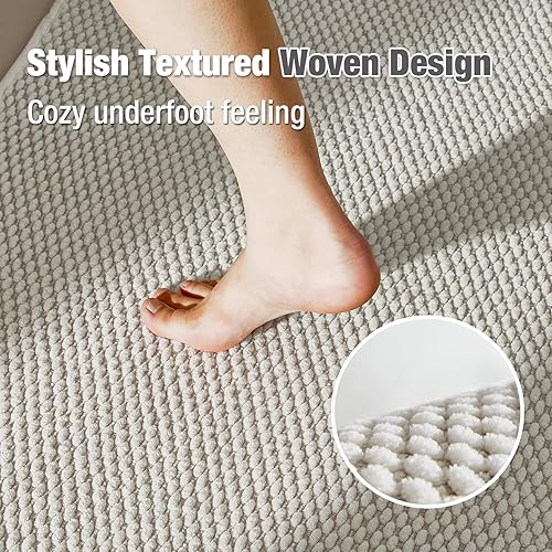 Miniatura 3 de Alfombras de baño antideslizantes, lavables, súper absorbentes, delgadas, de secado rápido, de pelo bajo, color blanco marfil, 24 x 47 pulgadas