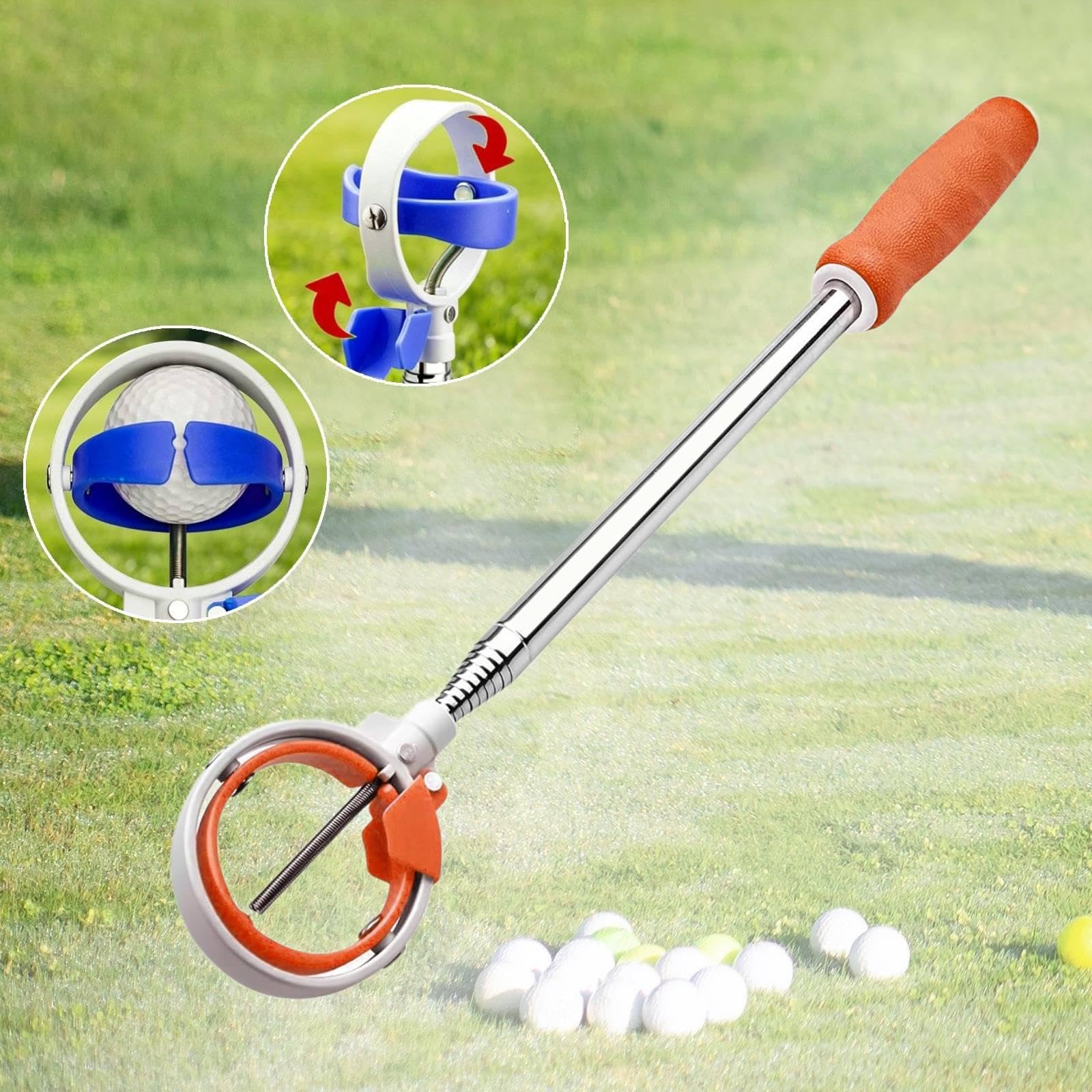 Raccoglitore Portatile per Palline da Golf con Gabbia in Acciaio Inossidabile, Impugnatura in Gomma Antiscivolo per Una Raccolta Verticale delle, Orangina