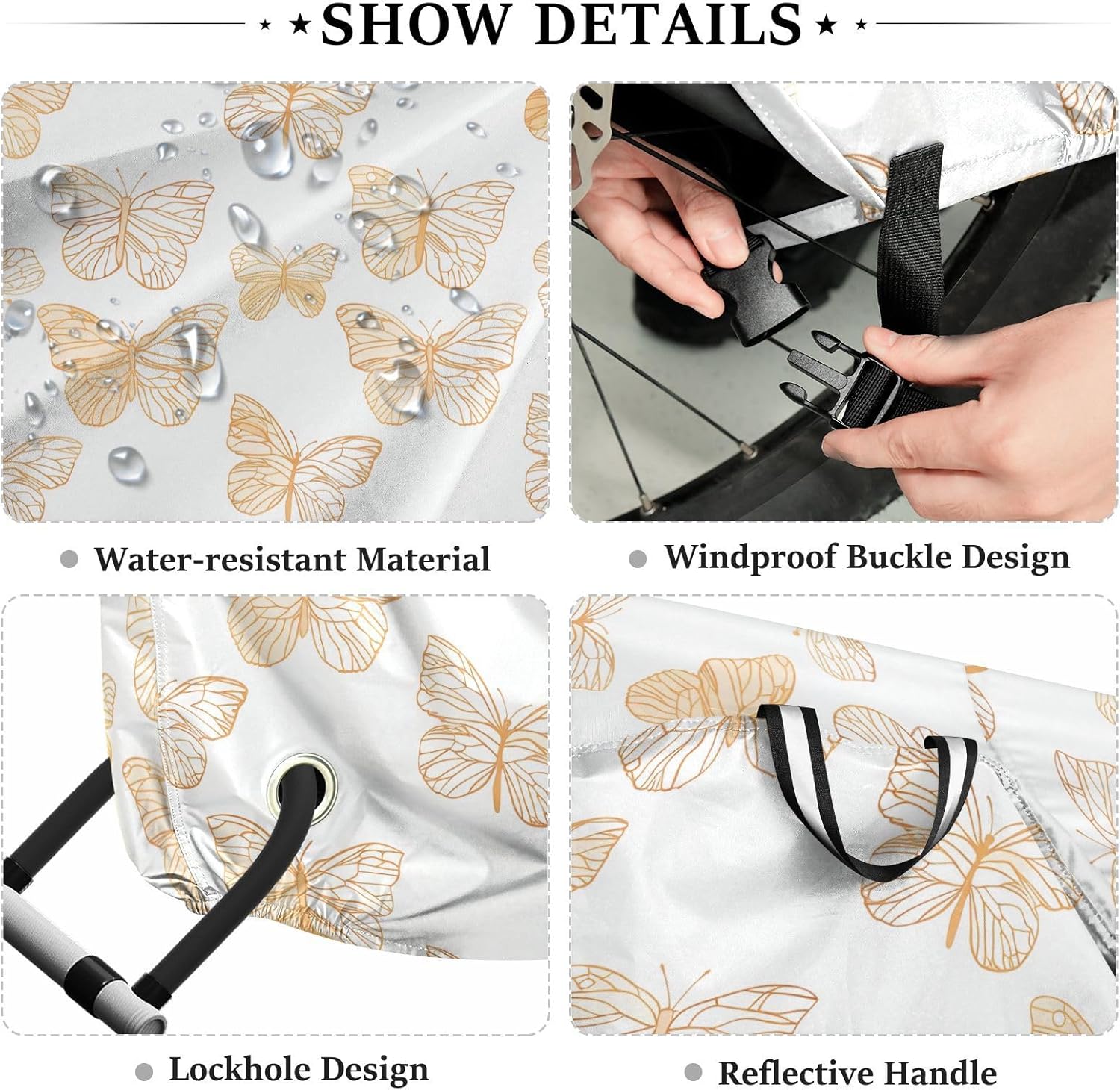 ALAZA Gold Butterfly Print Bike Cover Waterproof Outdoor Ebike Bicycle Covers Tarp Protection for 1/2 Bikes, Sun UV Dust Wind Proof