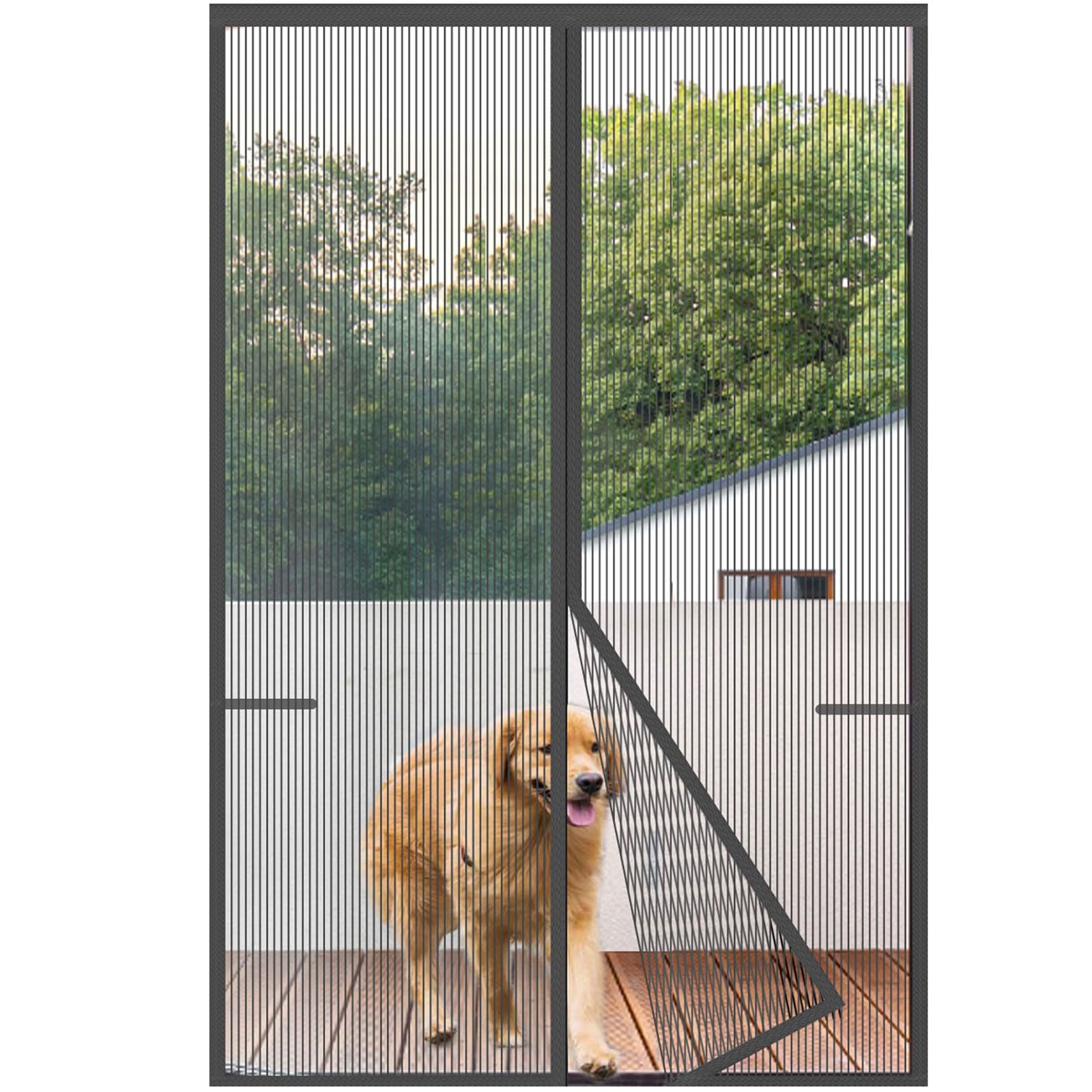Risareyi Magnetic Screen Door Heavy Duty, Front Door Screen Magnetic Closure Thicken Tear-Resistant Mesh Keep Bugs Out, Grey - Net Curtain Itself Size