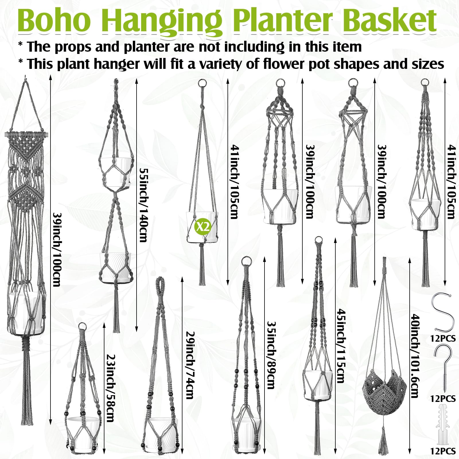 Snapklik.com : Hoteam 12 Pcs Macrame Plant Hangers Macrame Hanging ...