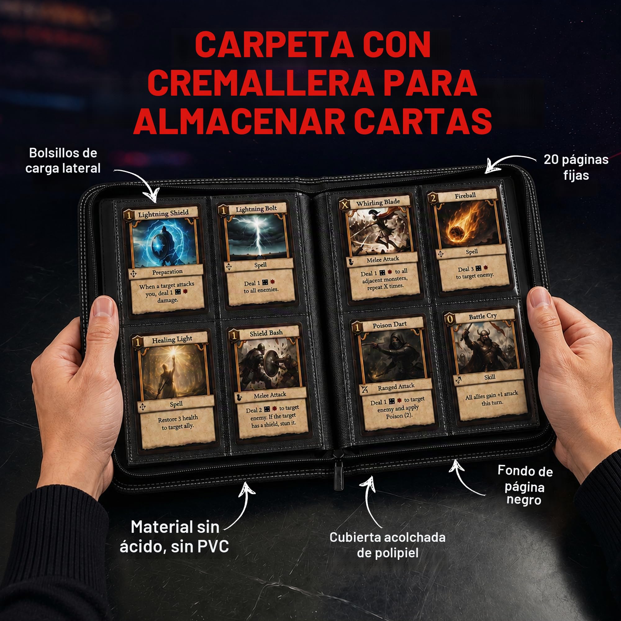 Ultra PRO Carpeta profesional de 4 bolsillos con cremallera de alta calidad: sostiene, almacena y protege 80 tarjetas de tamaño estándar, tarjetas deportivas, tarjetas de béisbol, tarjetas