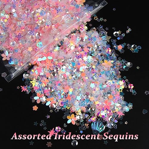 Miniatura 9 de KIMOBER Lentejuelas y lentejuelas mixtas de 1.76 oz, amarillo iridiscente de diferentes formas y tamaños para uñas, manualidades