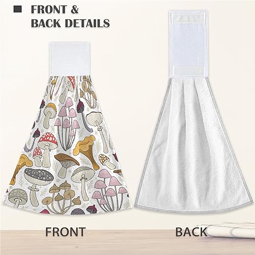 Miniatura 4 de Toalla de mano retro de hongos con lazo, 2 toallas suaves para colgar, toallas absorbentes para cocina, bar, decoración de baño