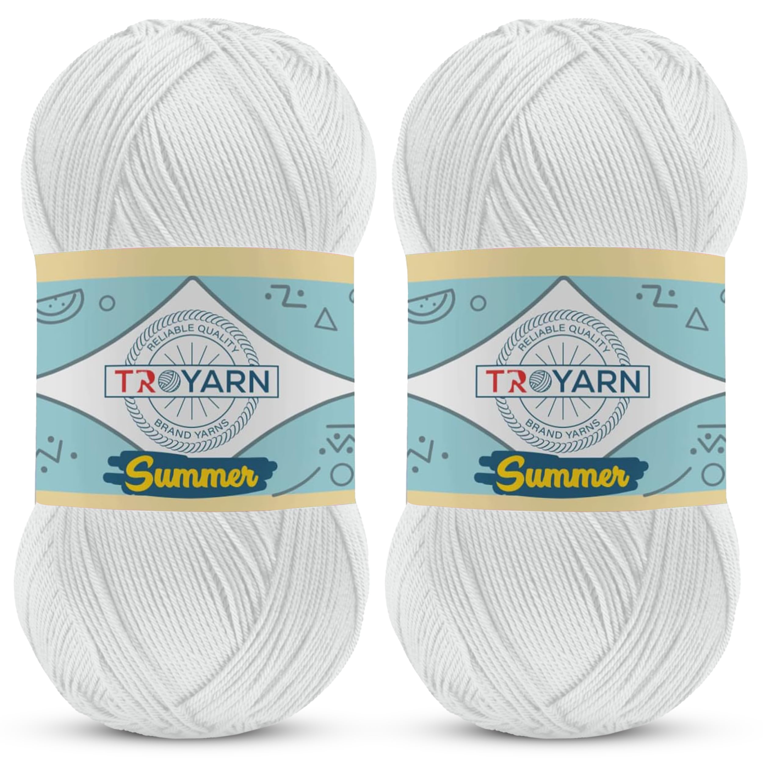 TROYARN Summer (2- Skeins Pack) Silk Effect Hand Knitting Yarn Crochet Art Lace Craft 100% Microfiber Acrylic 2x100 gr (2x383 yds) (1051055 - Sugar