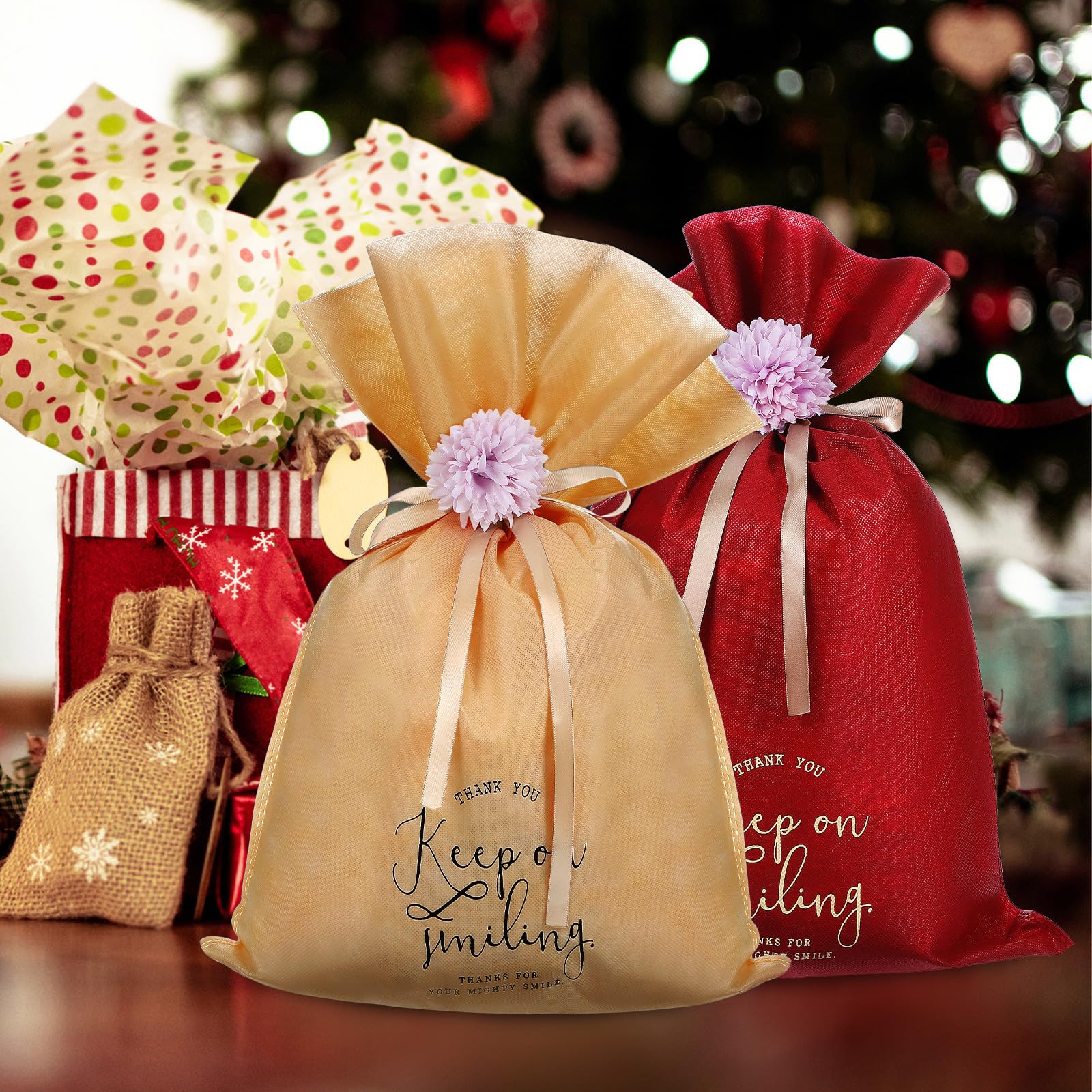 LOLIPPYY 5piezas Bolsas De Obsequio De Navidad Cordón Múltiples Usos Para Envolver