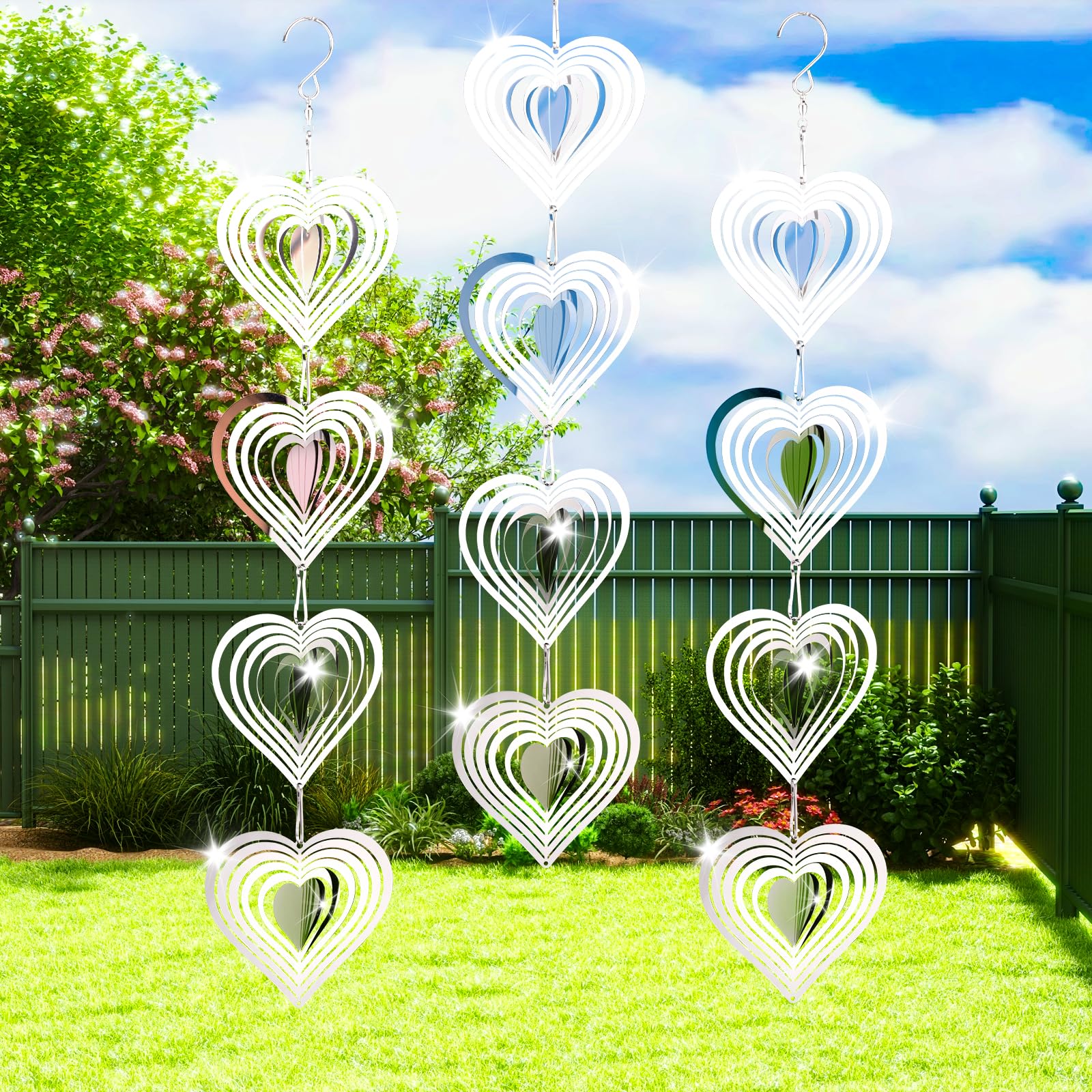 12PCS Bird Deterrents for Outside Patio Wind Spinners Outdoor Garden Decor for Outside Reflective Stainless Steel Bird Scare Devices - Scare Birds Away