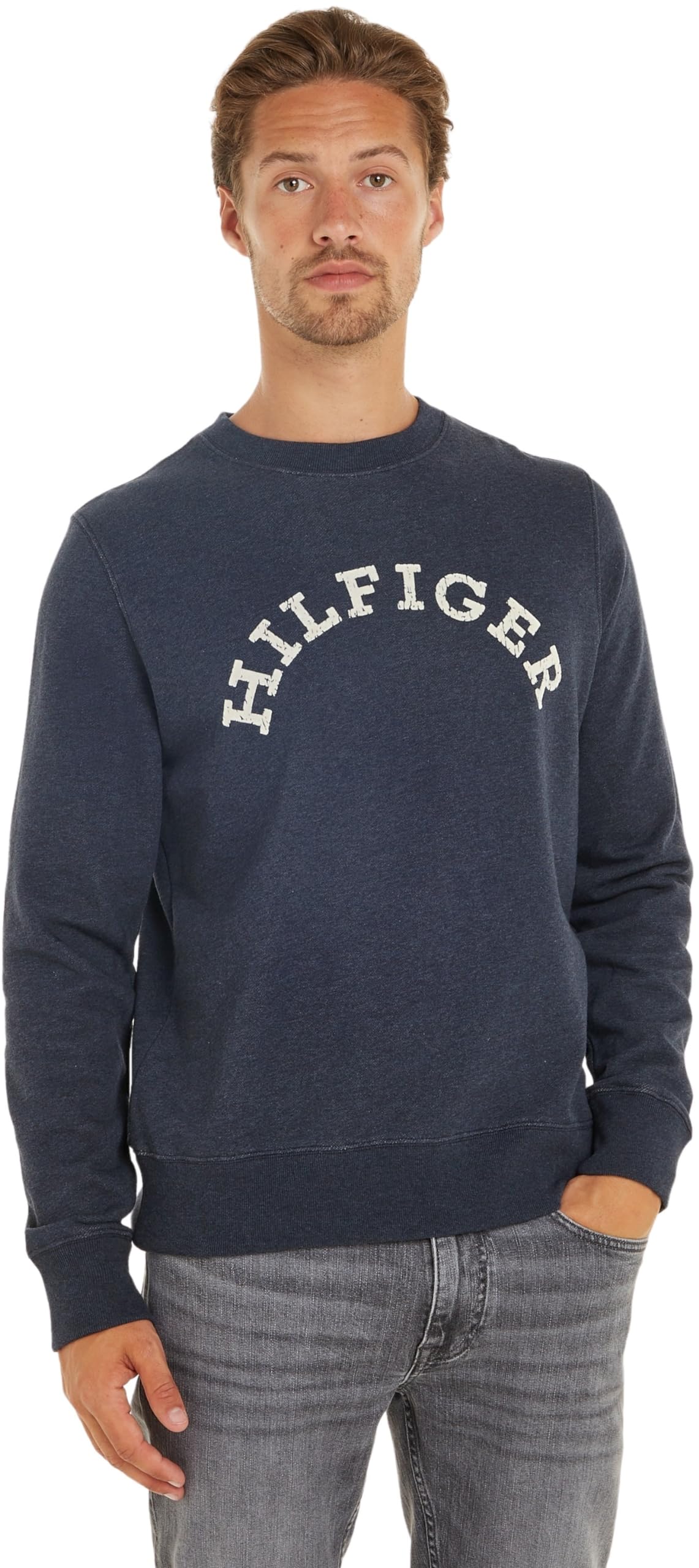 Tommy Hilfiger Men's HILFIGER ARCHED HTR SWEATSHIRT Desert Sky Heather XS